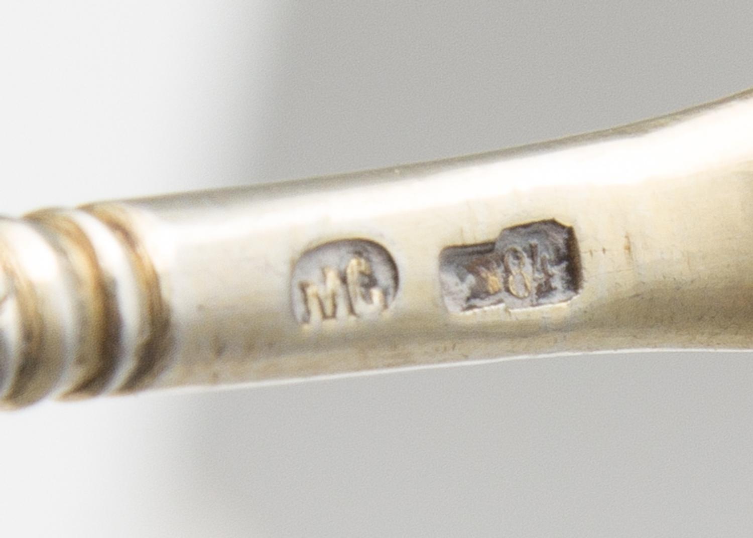 A Group of Russian Enameled Silver Tea Service Flatware, Mark of Maria Semenova, Moscow, Late 19th/Early 20th Century, comprising a tea