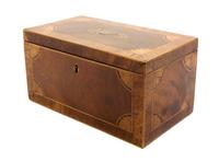 A George III Marquetry Decorated Tea Caddy, Width 8 1/4 inches.