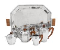 A French Art Deco Silver-Plate Five-Piece Tea and Coffee Service