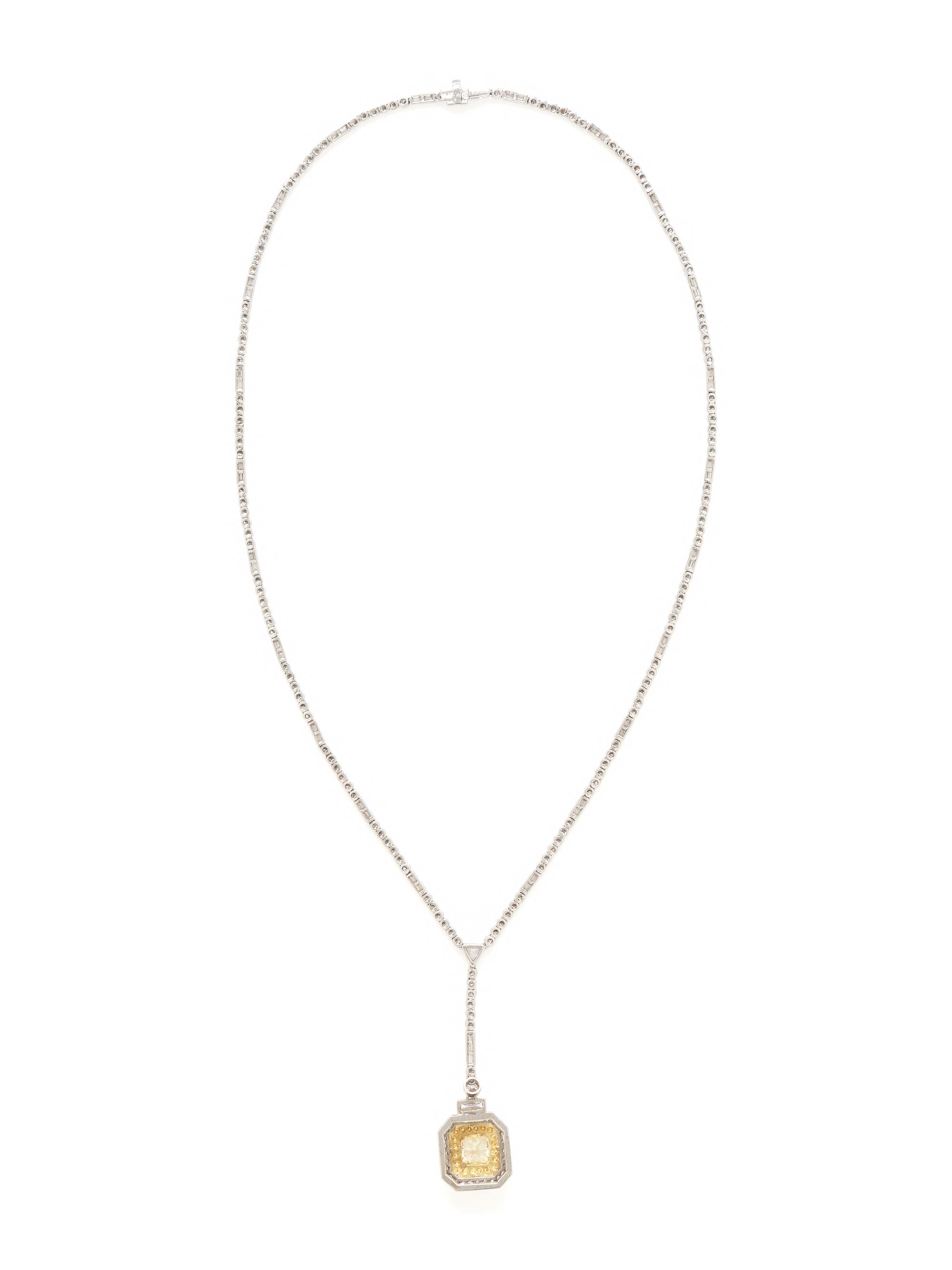SOPHIA D., YELLOW DIAMOND, DIAMOND, AND PLATINUM LAVALIER NECKLACE
