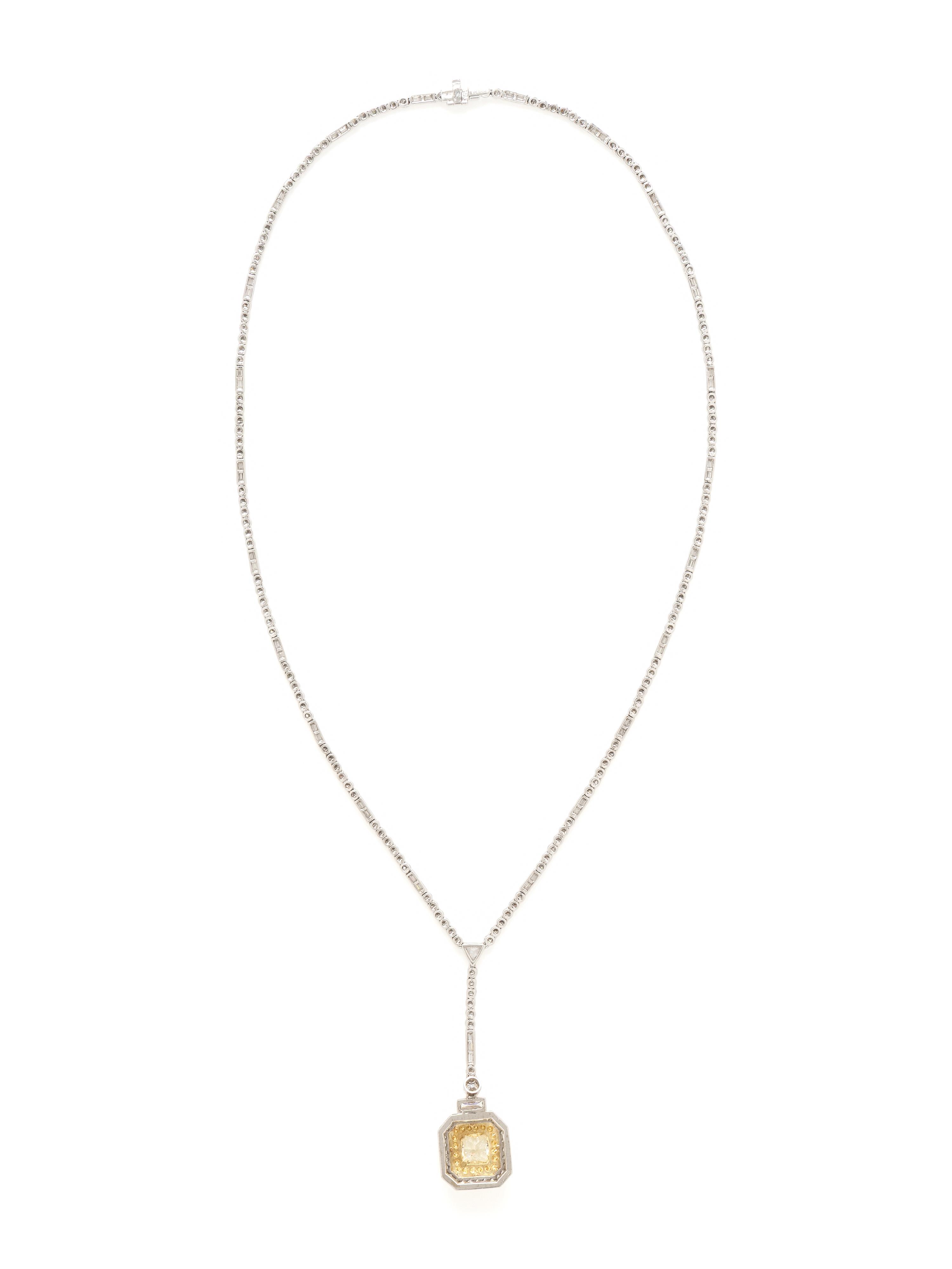 SOPHIA D., YELLOW DIAMOND, DIAMOND, AND PLATINUM LAVALIER NECKLACE