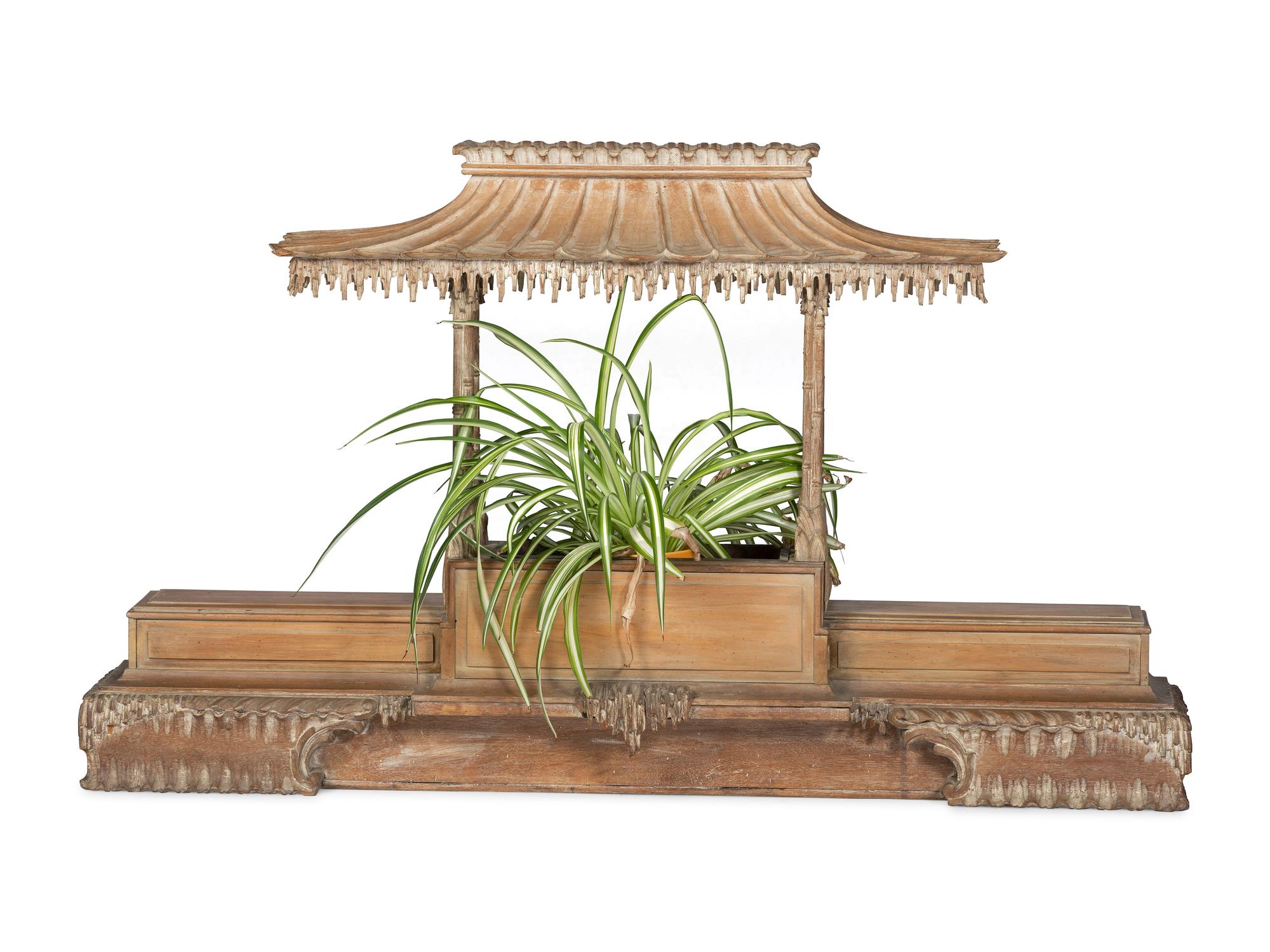 A Modernist Chinese Chippendale Carved Wood Architectural Jardiniere