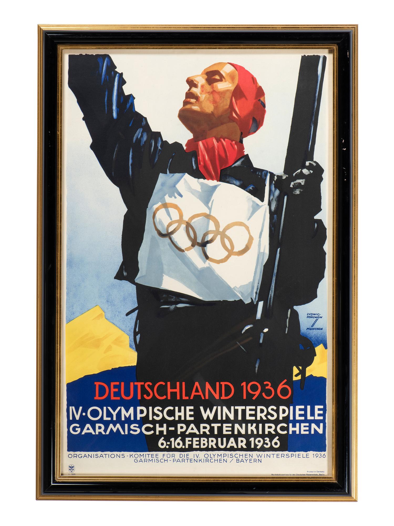 [TRAVEL - WINTER OLYMPICS]. HOHLWEIN, Ludwig, artist. Deutschland 1936, IV Olympische Winterspiele, Garmisch-partenkirchen, 6-16. Februar 1936 . Berlin: Reichsbahnzentrale für den Deutschen Reiseverken, 1936.