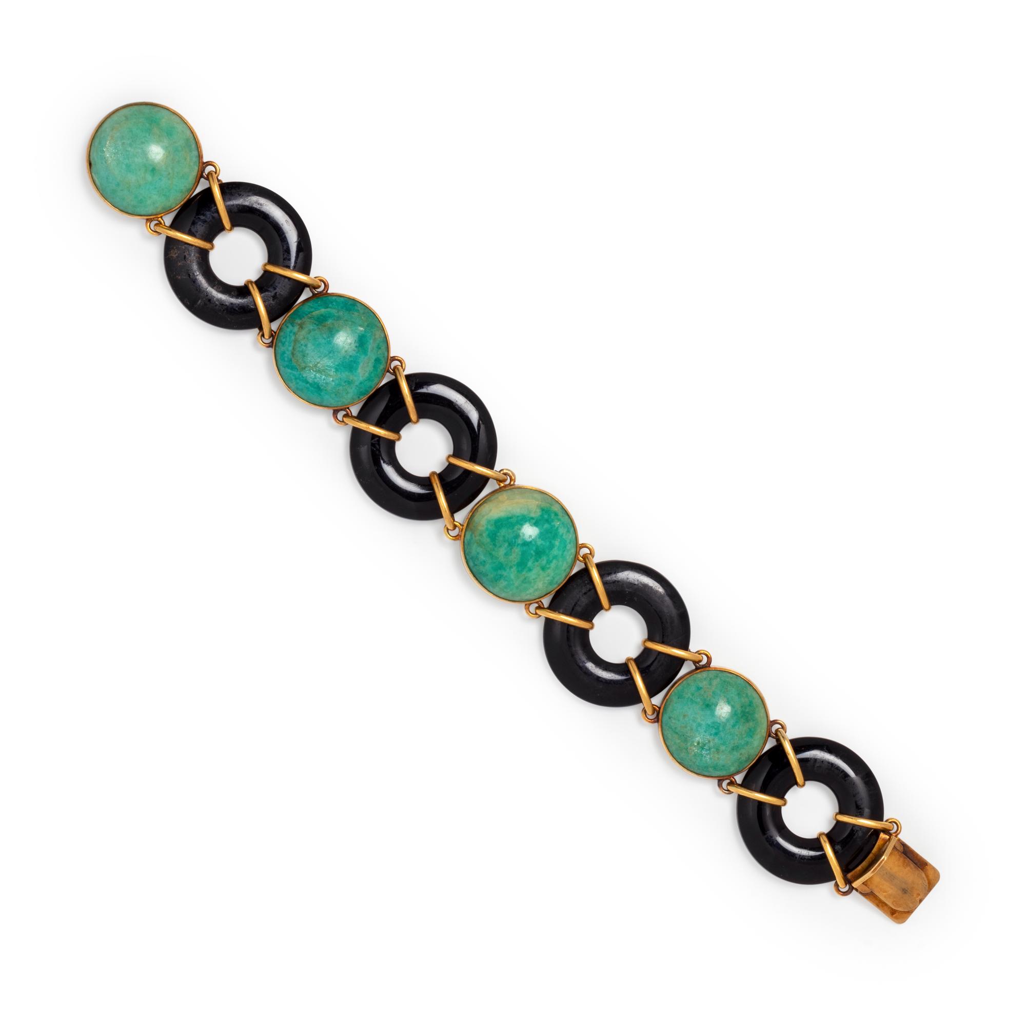 FRENCH, ART DECO, ONYX AND AMAZONITE BRACELET