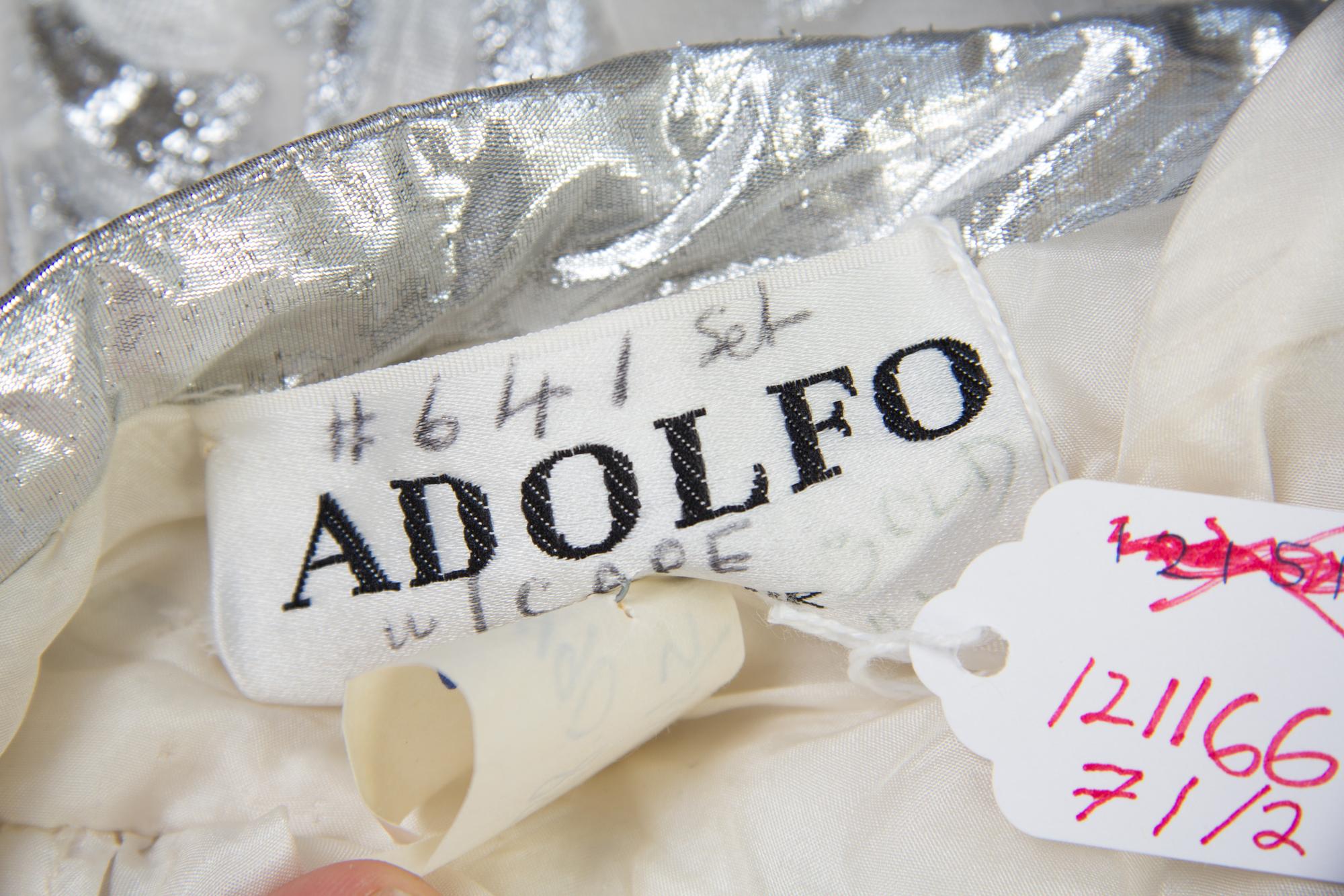 An Adolfo Cream and Silver Layered Silk Chiffon Evening Gown,
