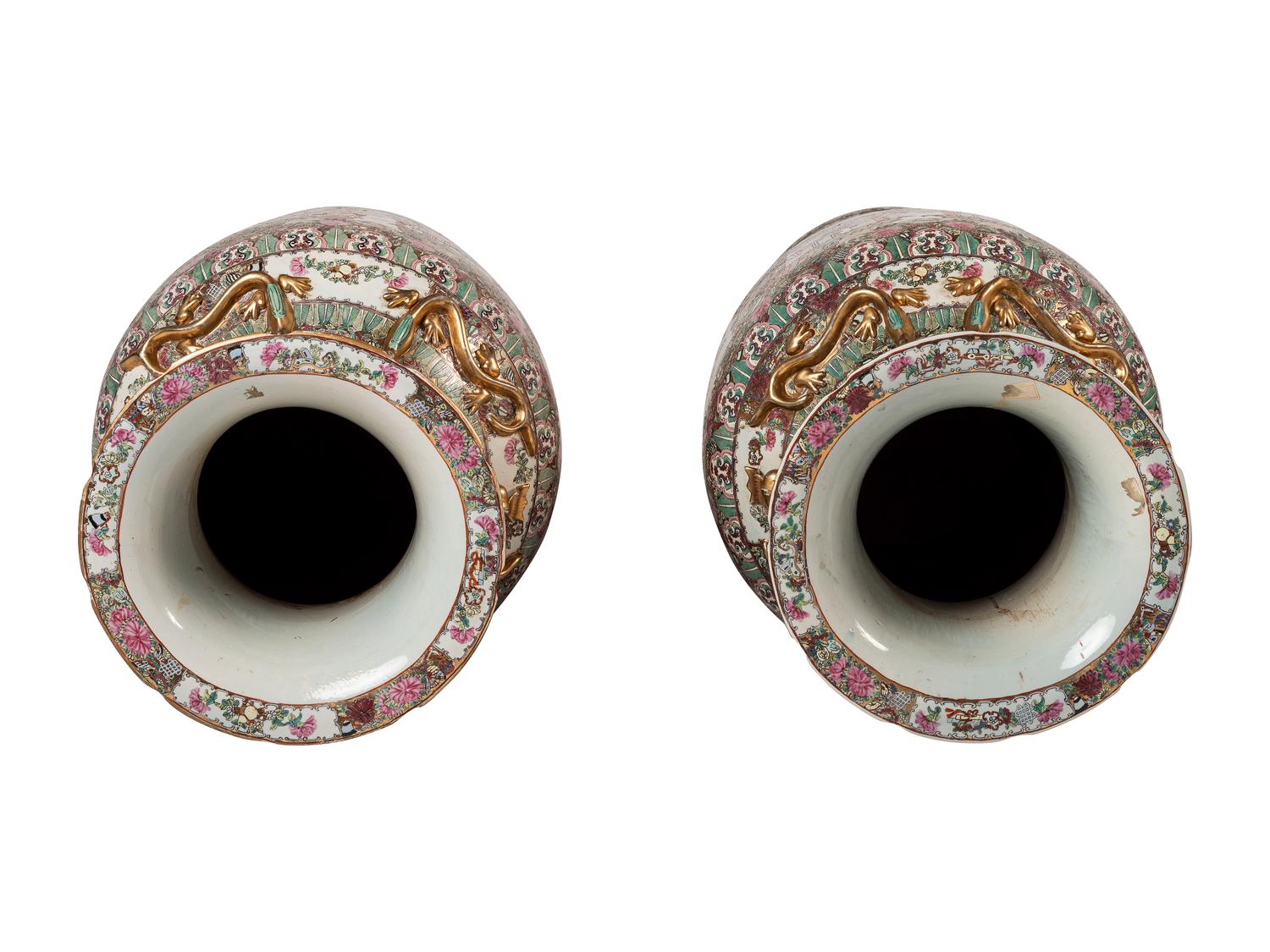 A Pair of Famille Rose Porcelain Floor Vases