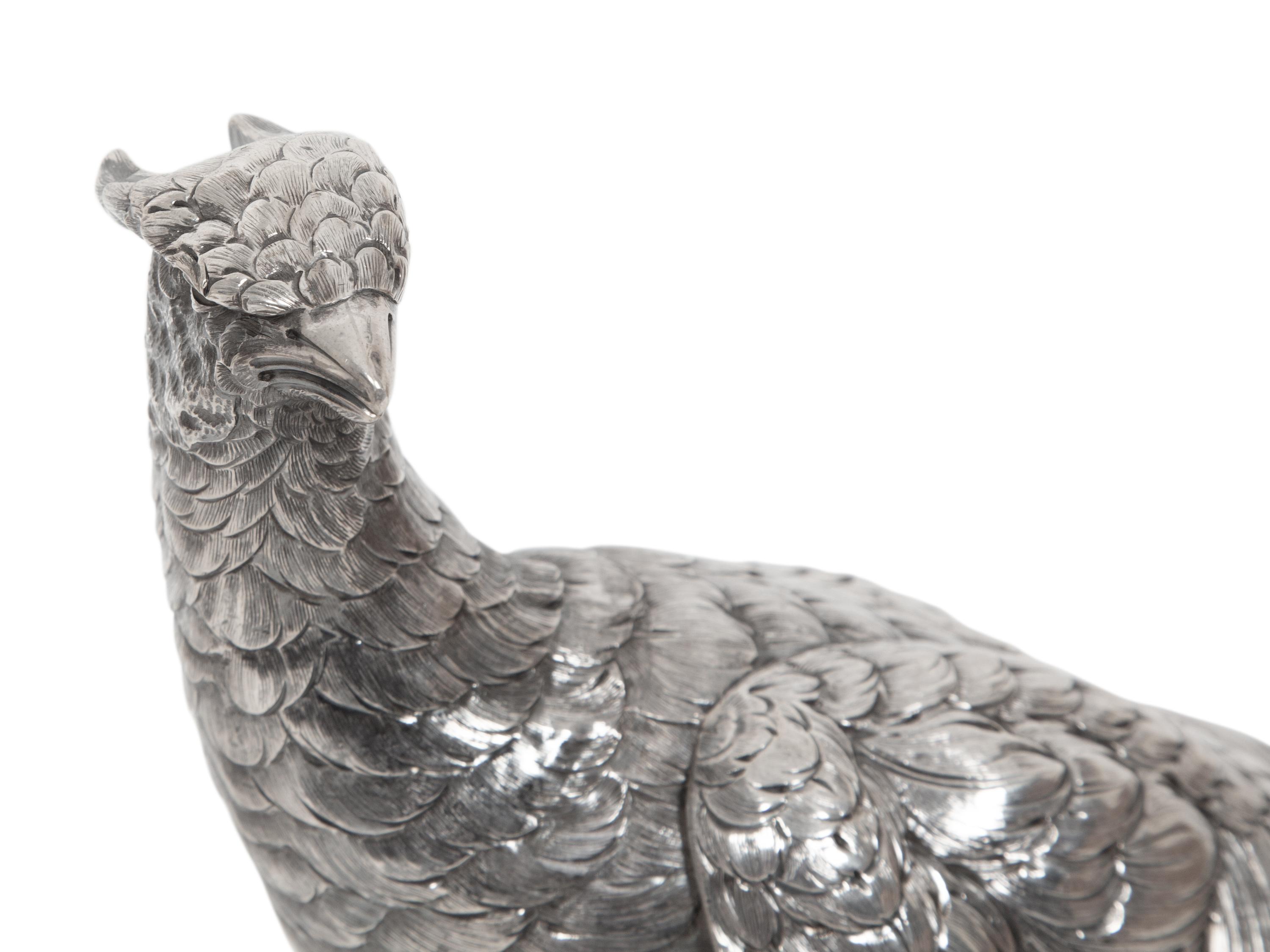 A Pair of Continental Silver Pheasant Table Ornaments