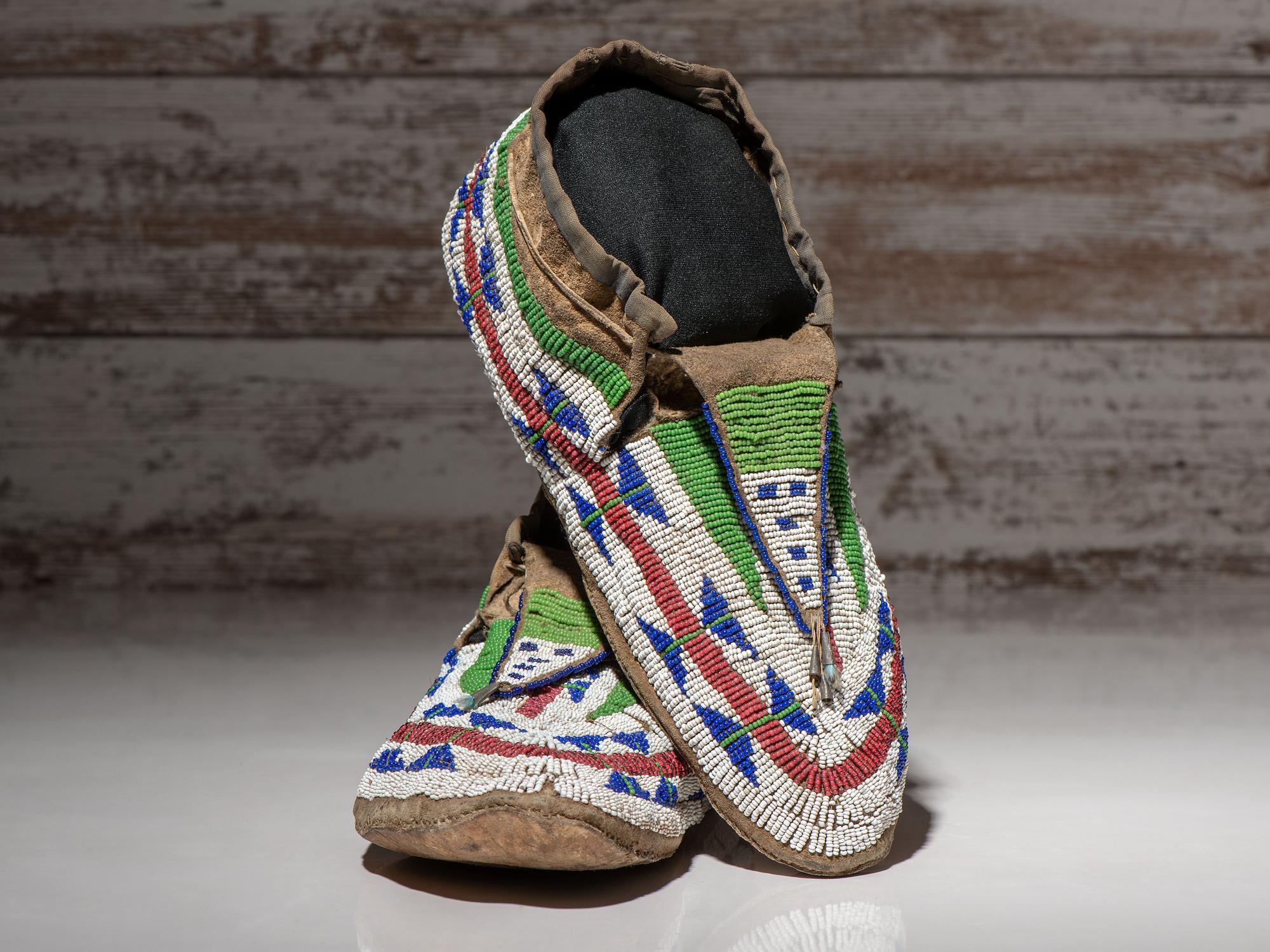 Sioux Beaded Buffalo Hide Moccasins