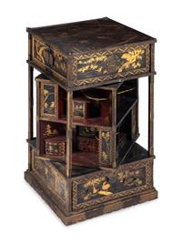 A Japanese Gold, Red, and Brown Lacquer Displaying Cabinet, Kazaridana