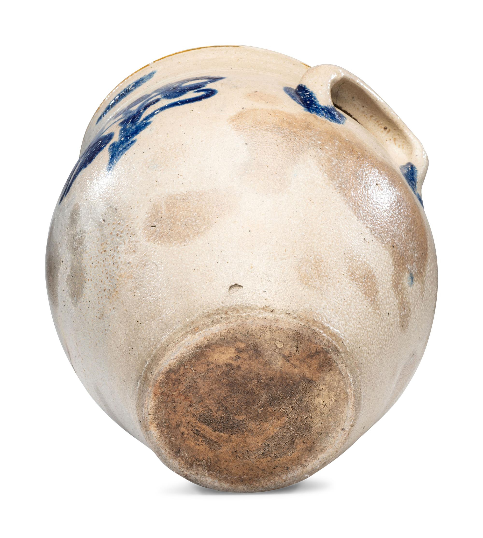 A Daniel Fisk Four Gallon Cobalt Decorated Stoneware Crock