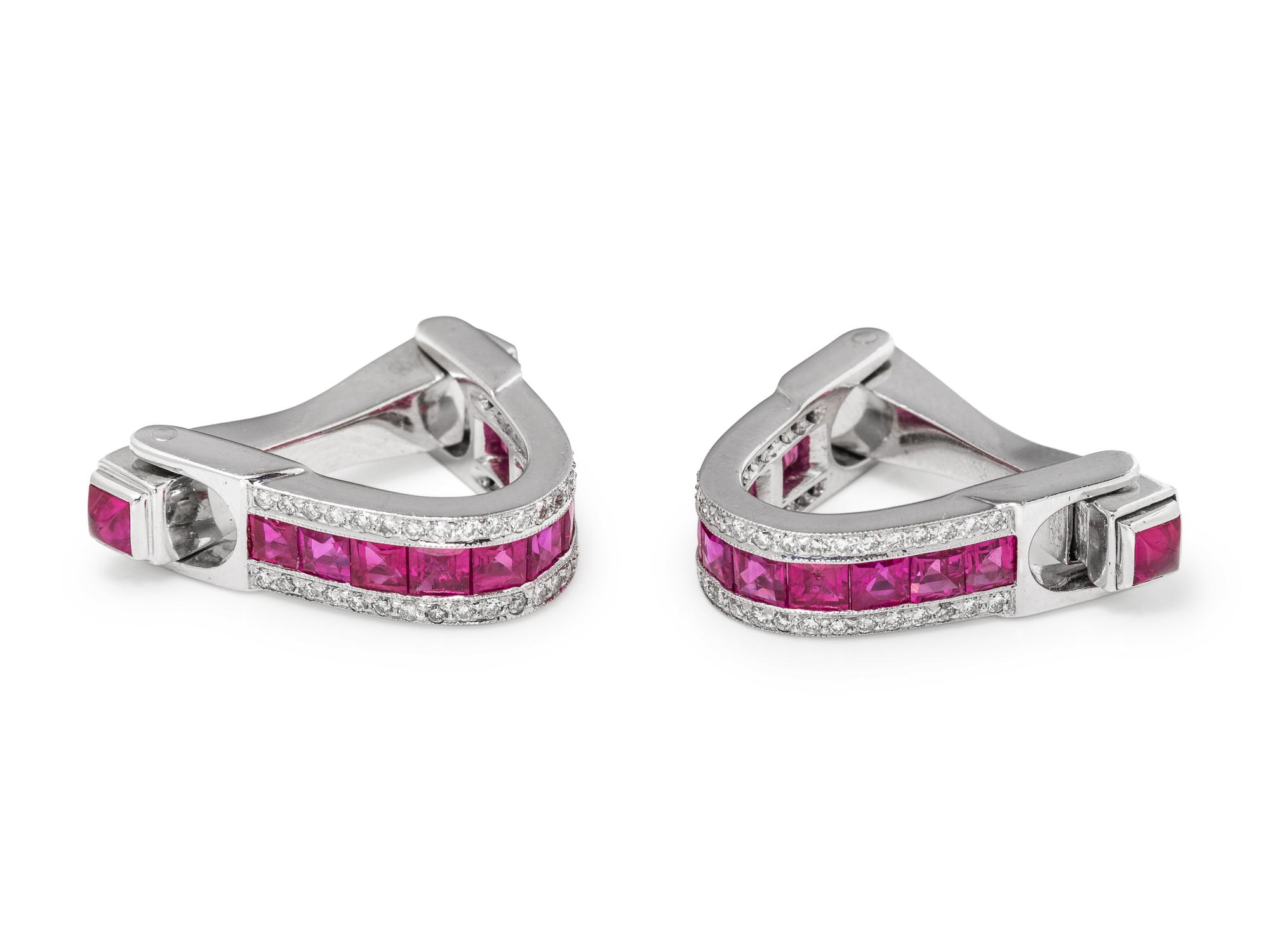 A Pair of White Gold, Ruby and Diamond Stirrup Cufflinks,