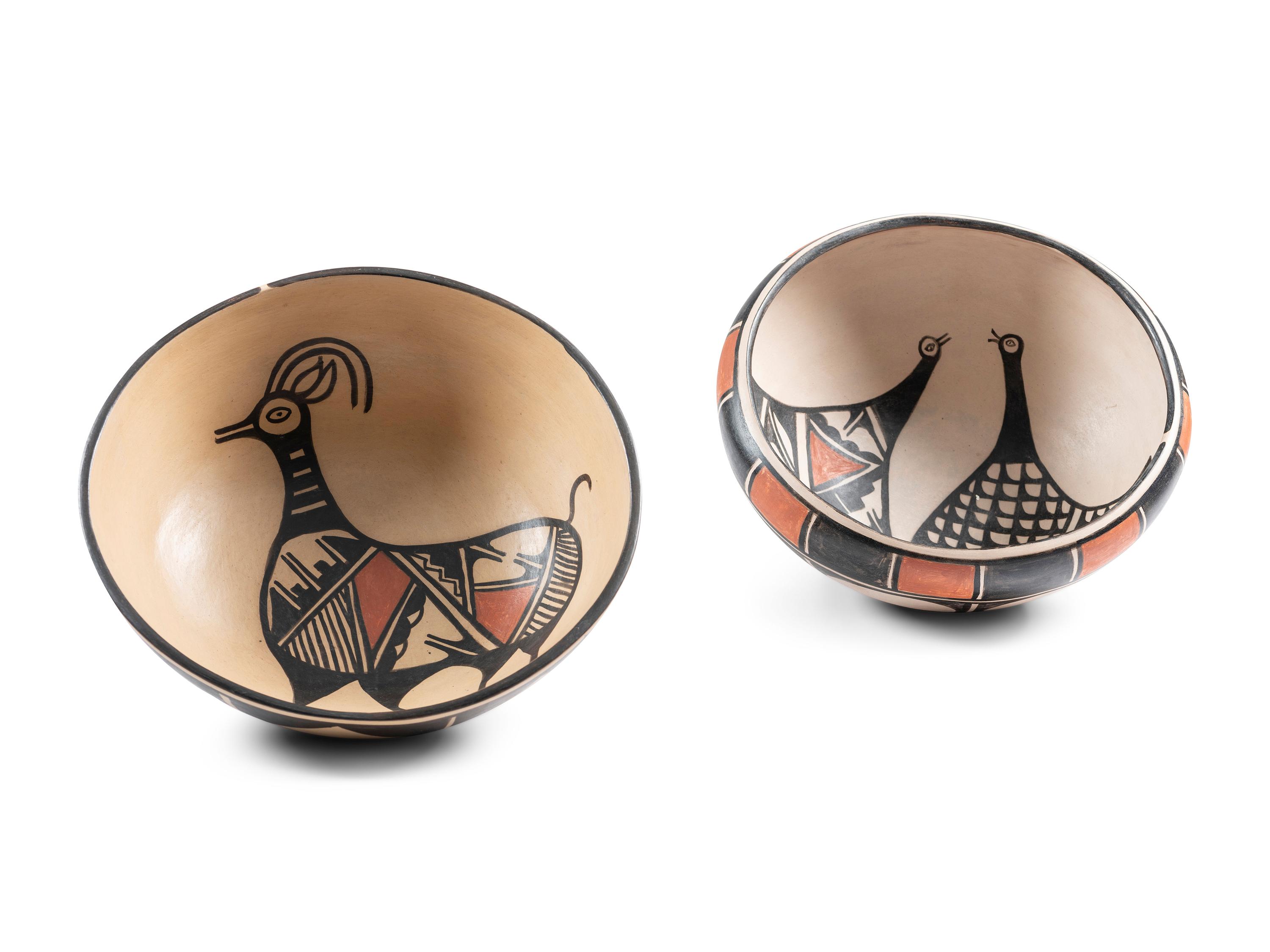 Polychrome Pottery Bowls, with Animals