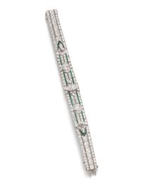 ART DECO, DIAMOND AND EMERALD BRACELET