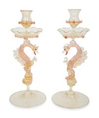 A Pair of Murano Glass Candlesticks