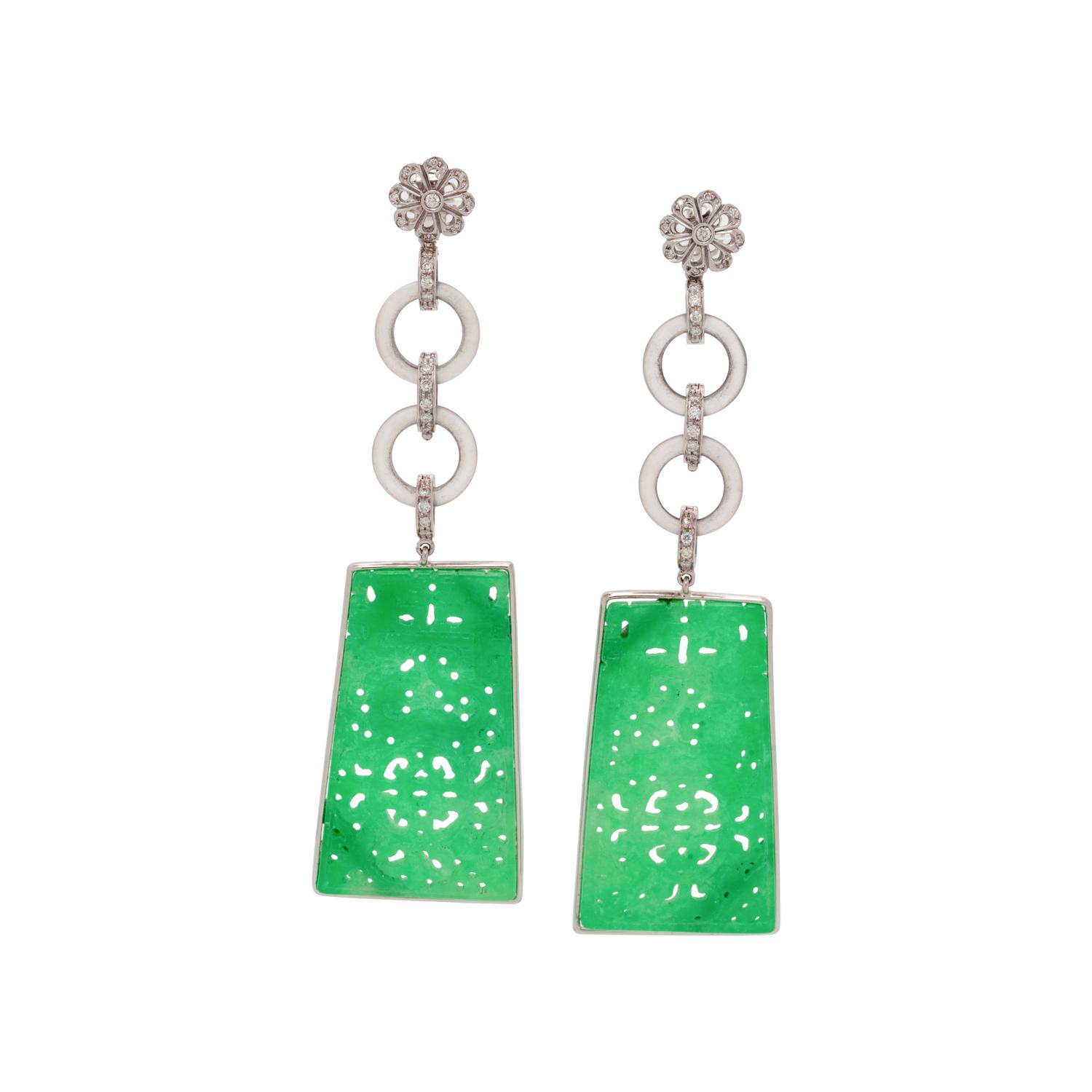 JADE, DIAMOND AND ROCK CRYSTAL EARRINGS