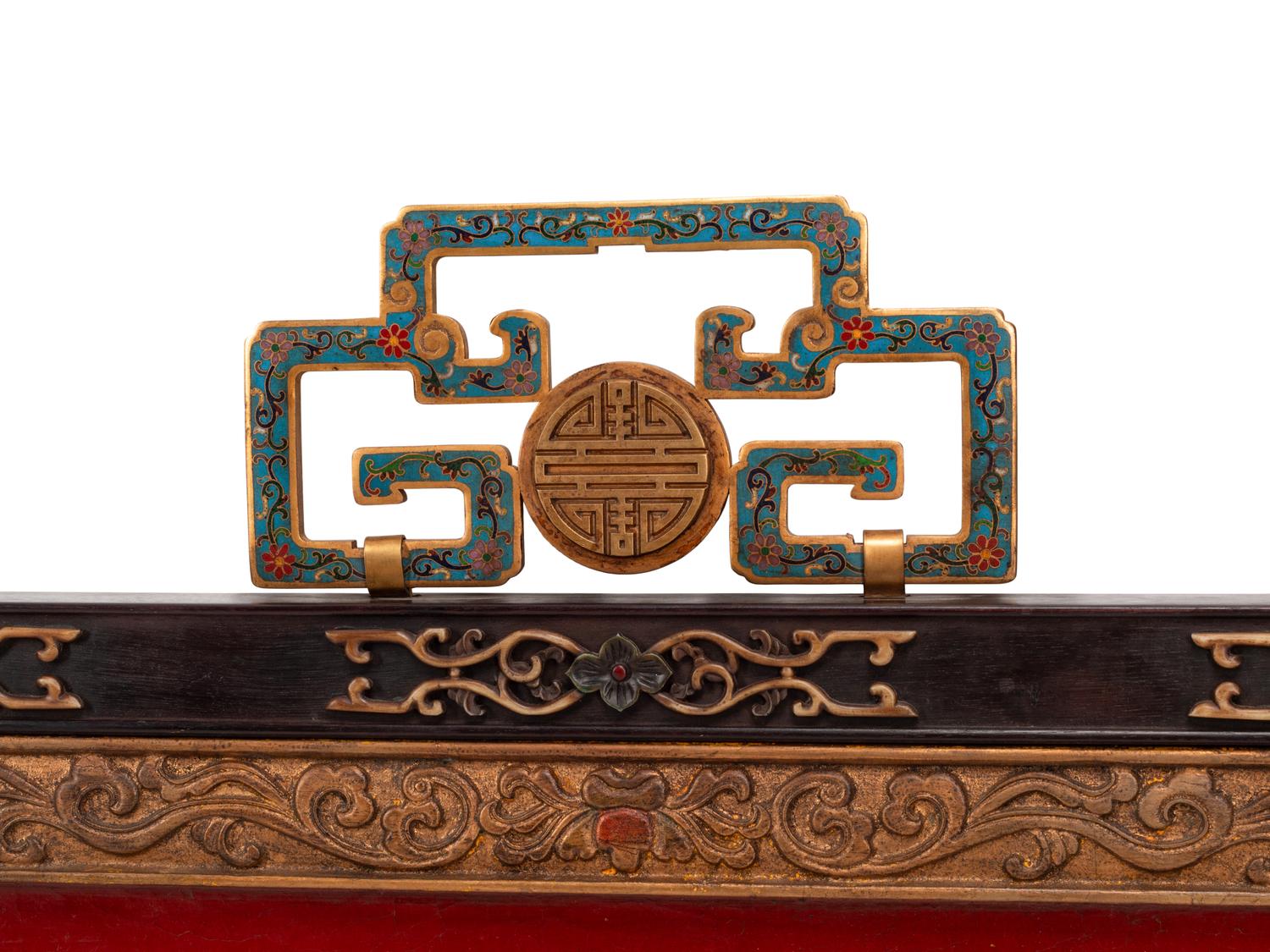 A Chinese Hardstone Inlaid Wall Panel with Cloisonné Handle