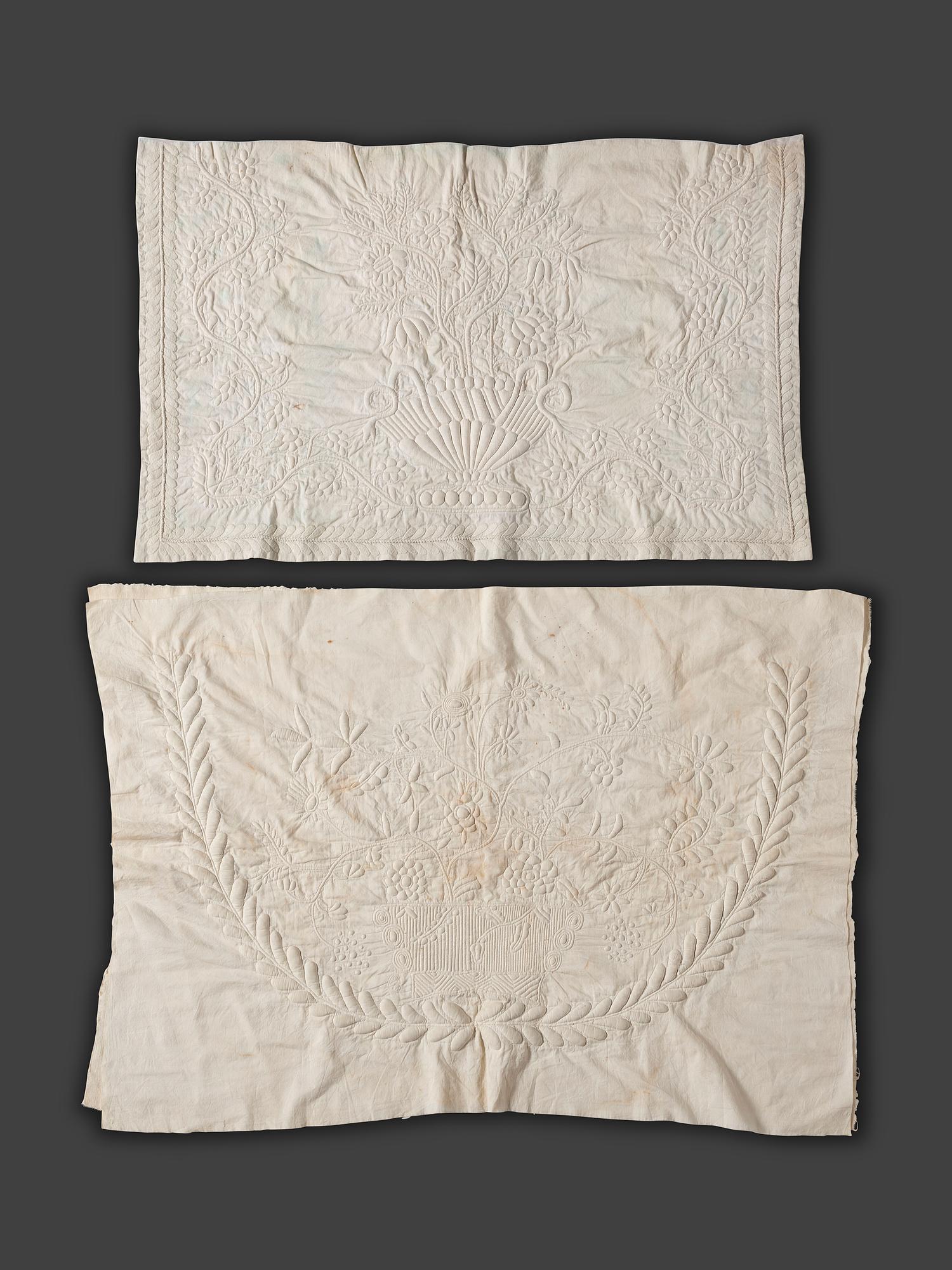 Six Trapunto and Whitework Embroidered Cotton and Linen Textiles