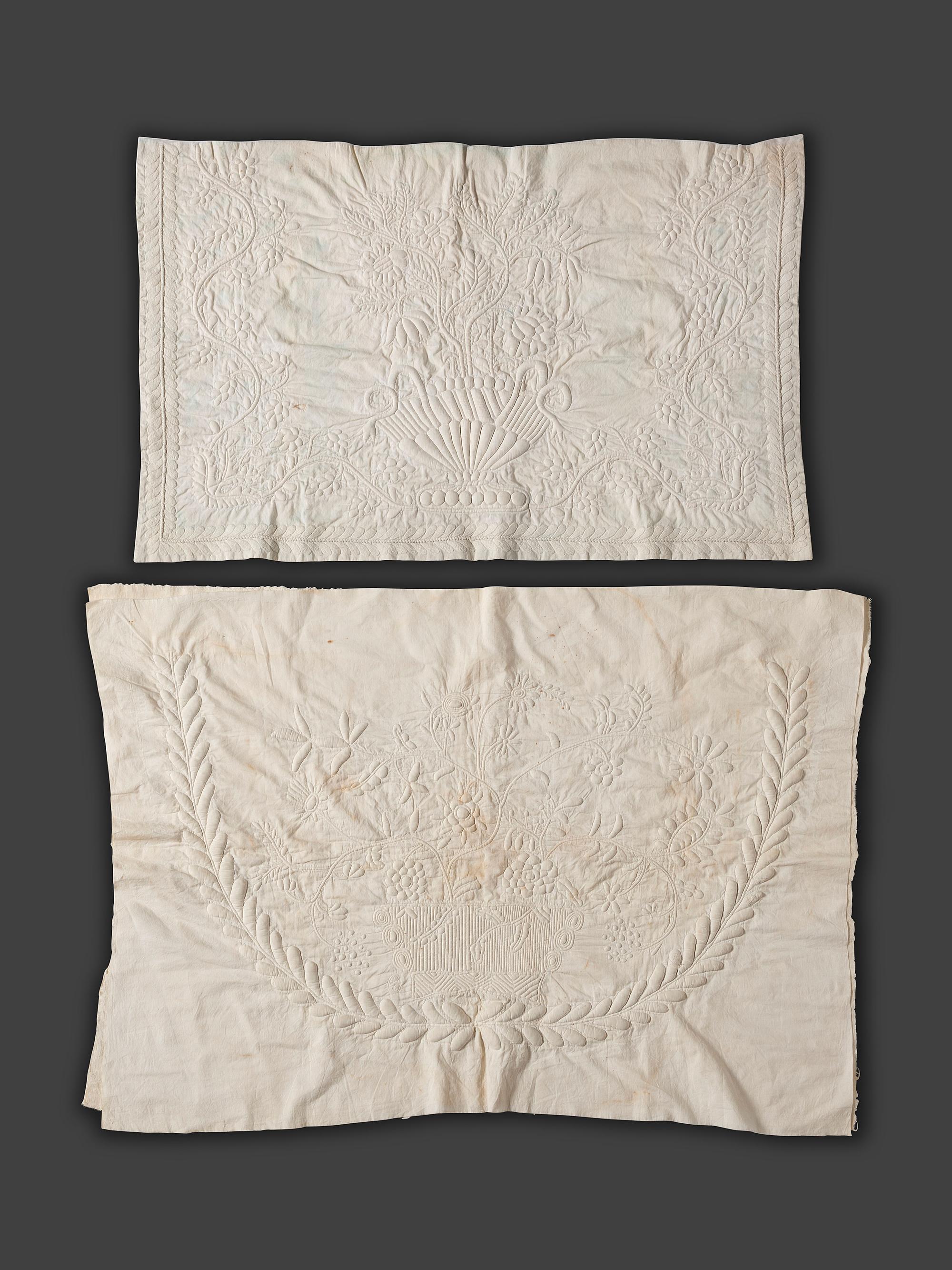 Six Trapunto and Whitework Embroidered Cotton and Linen Textiles