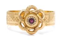 A Yellow Gold, Garnet and Seed Pearl Bracelet, 17.70 dwts.