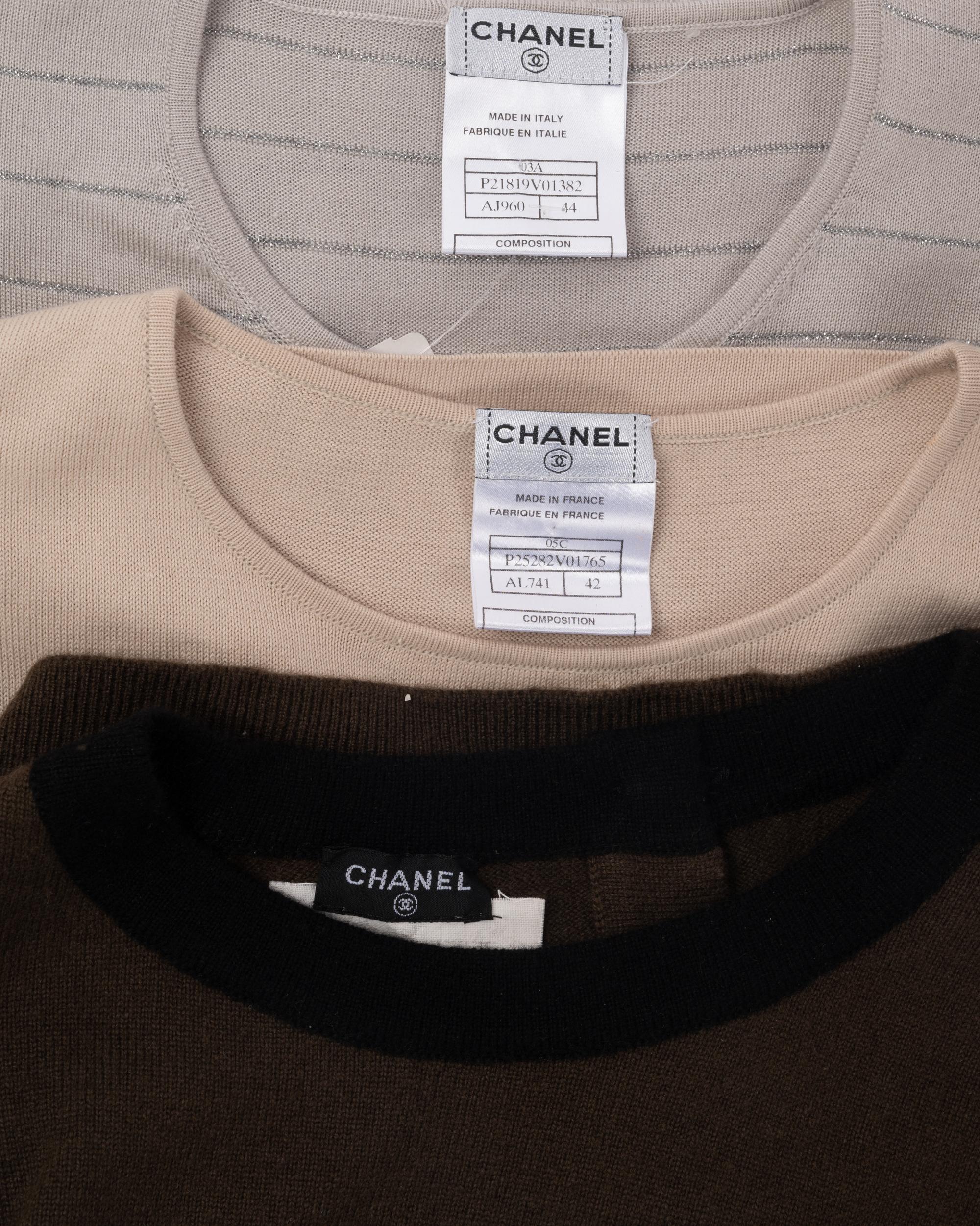 Three Chanel Short Sleeve Knit Tops, Fall 1994-Cruise 2005