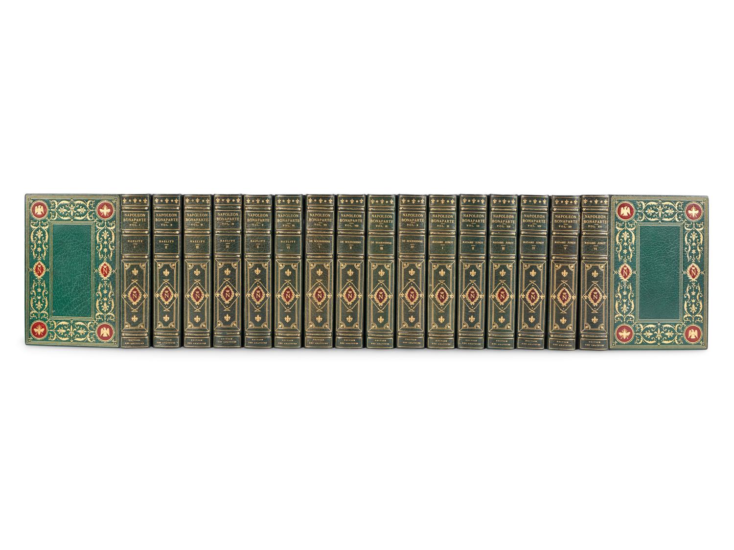 [BONAPARTE, Napoleon (1769-1821)]. [The Napoleon Series]. HAZLITT, William (1778-1830). Life of Napoleon Bonaparte . 6 volumes. -- BOURRIENNE, Louis Antoine Fauvelet de (1769-1834). Memoirs of Napoleon Bonaparte . 4 volumes. -- JUNOT, Laure, Duchesse D'Abrantes (1784-1838). Memoirs of Madame Junot . 6 volumes. -- TALLEYRAND, Charles-Maurice, prince de (1754-1838). Memoirs of the Prince de Talleyrand . 5 vols. London: The Grolier Society, [ca 1905].