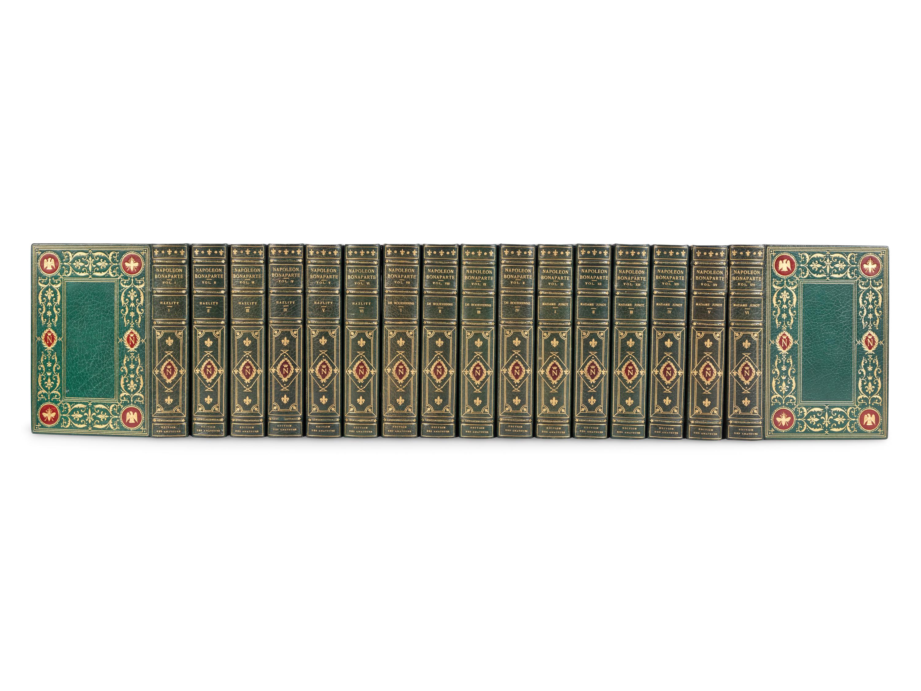 [BONAPARTE, Napoleon (1769-1821)]. [The Napoleon Series]. HAZLITT, William (1778-1830). Life of Napoleon Bonaparte . 6 volumes. -- BOURRIENNE, Louis Antoine Fauvelet de (1769-1834). Memoirs of Napoleon Bonaparte . 4 volumes. -- JUNOT, Laure, Duchesse D'Abrantes (1784-1838). Memoirs of Madame Junot . 6 volumes. -- TALLEYRAND, Charles-Maurice, prince de (1754-1838). Memoirs of the Prince de Talleyrand . 5 vols. London: The Grolier Society, [ca 1905].