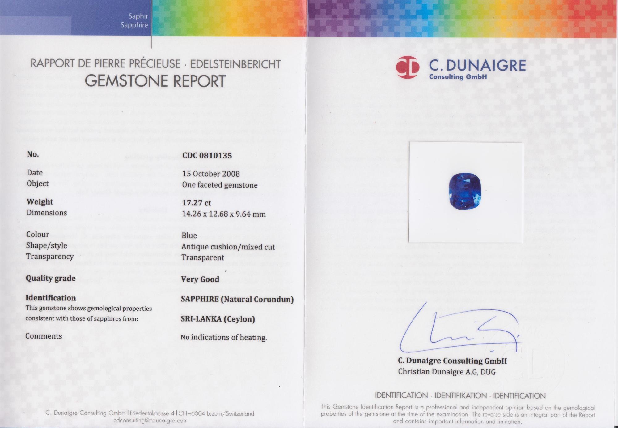 17.27 CARAT CUSHION CUT SAPPHIRE