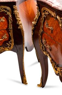 A Pair of Louis XV Style Gilt-Bronze-Mounted Inlaid Kingwood and Tulipwood Commodes