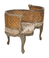 A Louis XV Style Painted Cane Back Tete-a-Tete