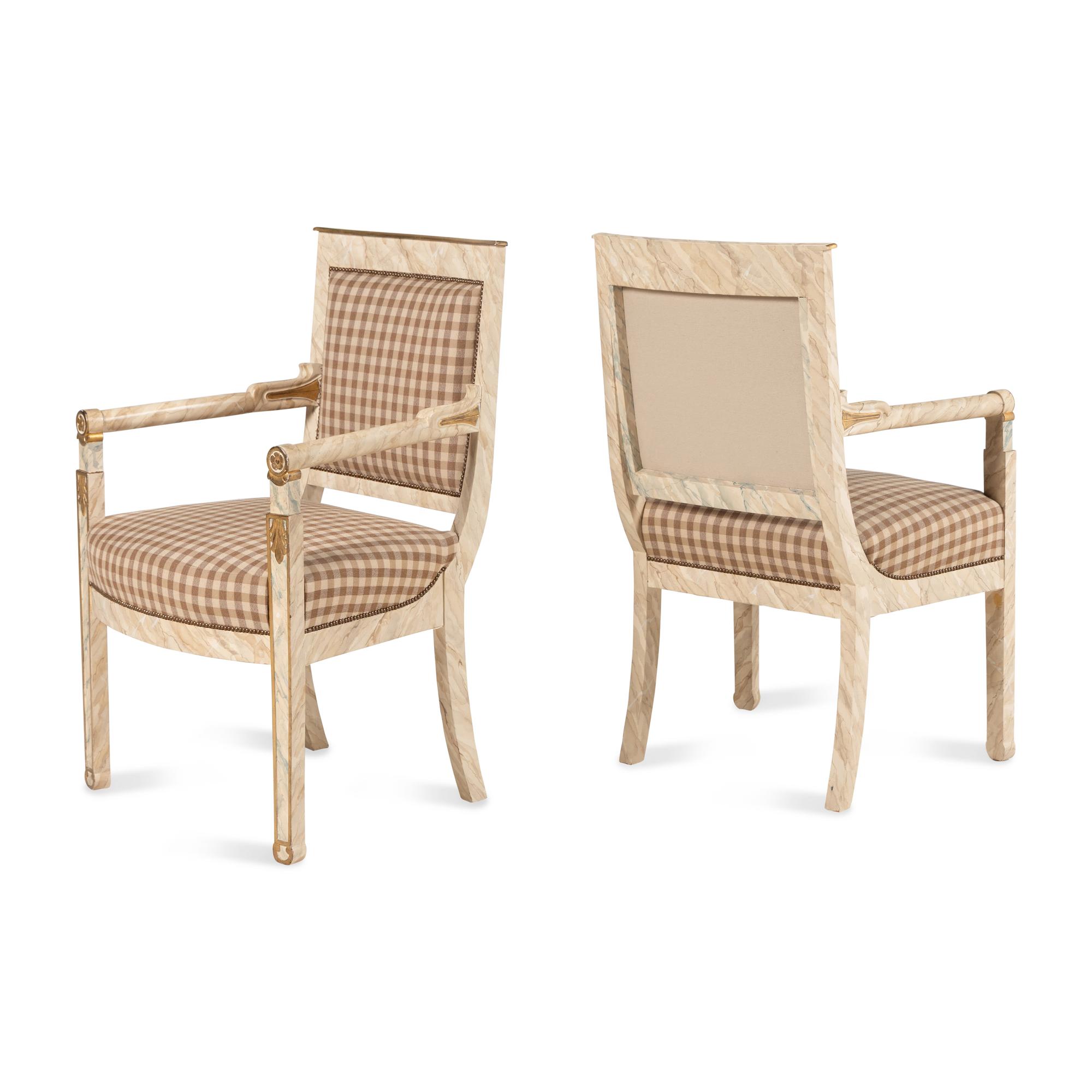 A Pair of Directoire Style Faux-Marble Painted Armchairs