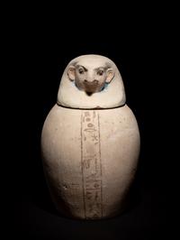 A Set of Four Egyptian Painted Limestone Canopic Jars of the Sons of Horus