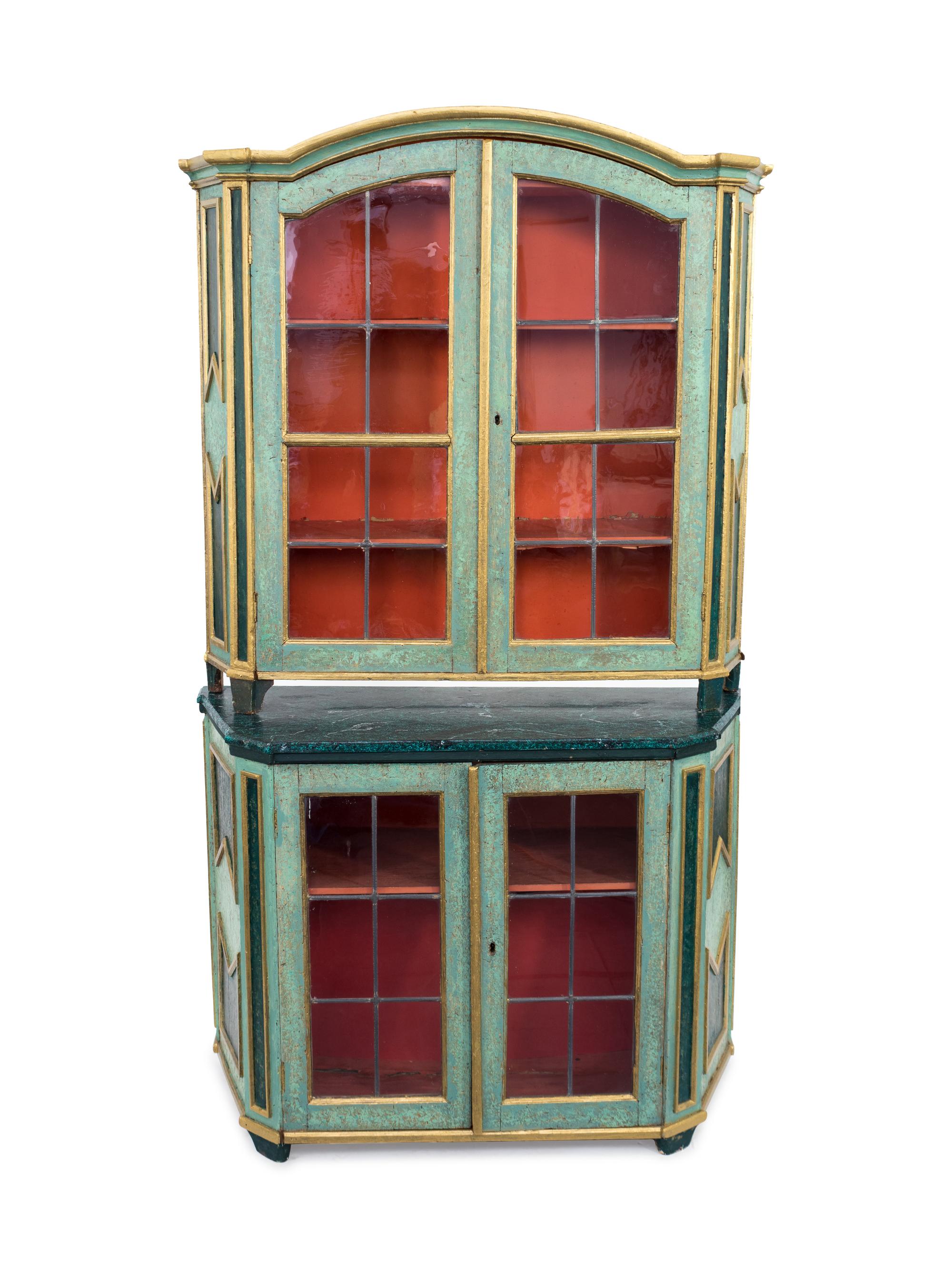 An Italian Painted and Parcel Gilt Two-Part Display Cabinet — 19TH CENTURY