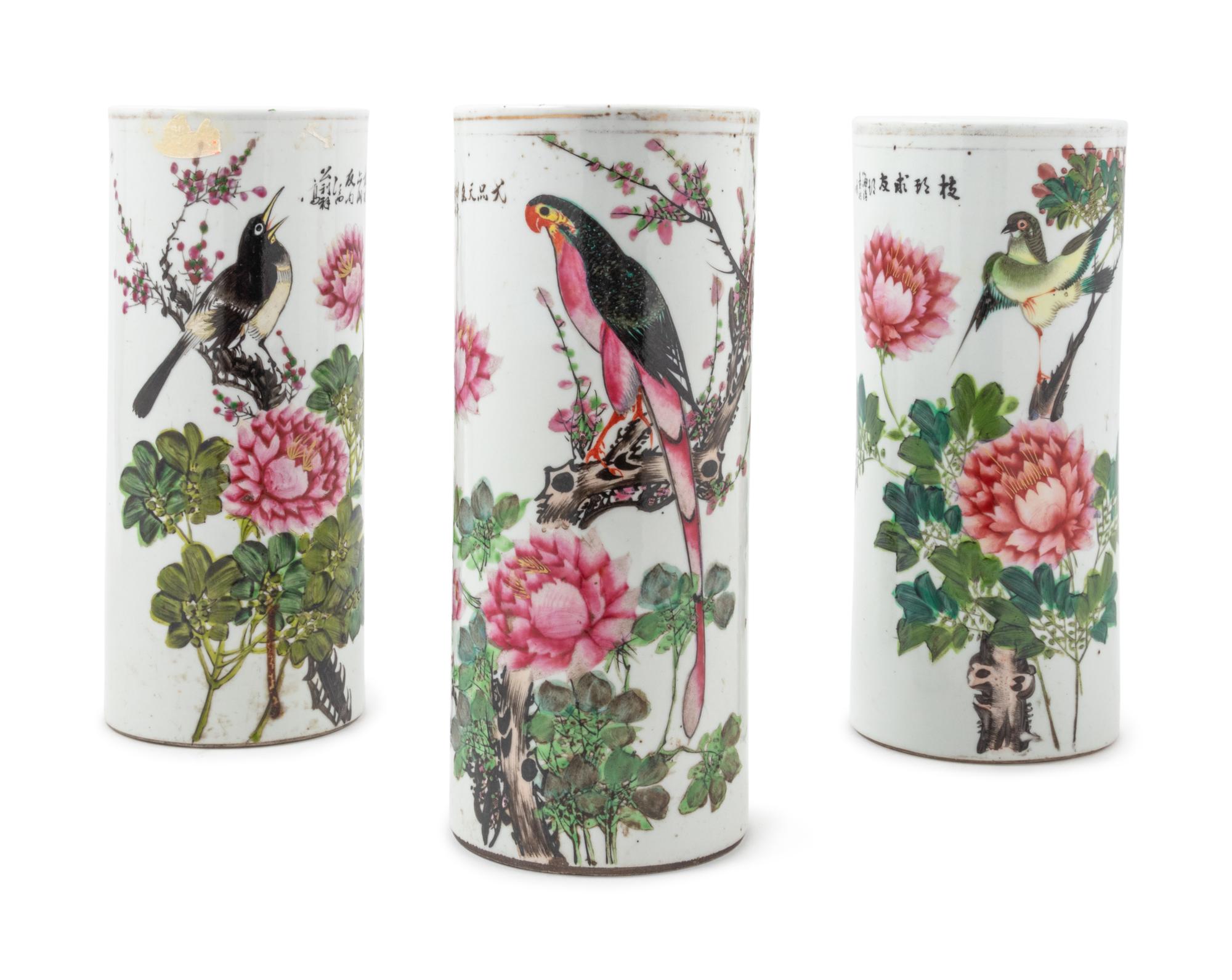 Three Chinese Famille Rose Porcelain Hat Stands
