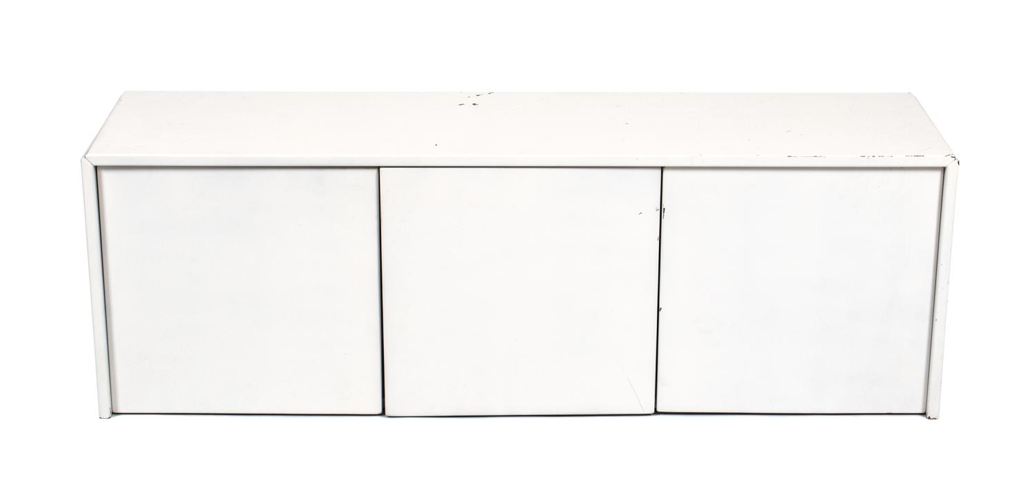 Two White Lacquered Wall Mount Cabinets Height of larger 18 x width 72 x depth 15 1/4 inches. — KNOLL, 20TH CENTURY