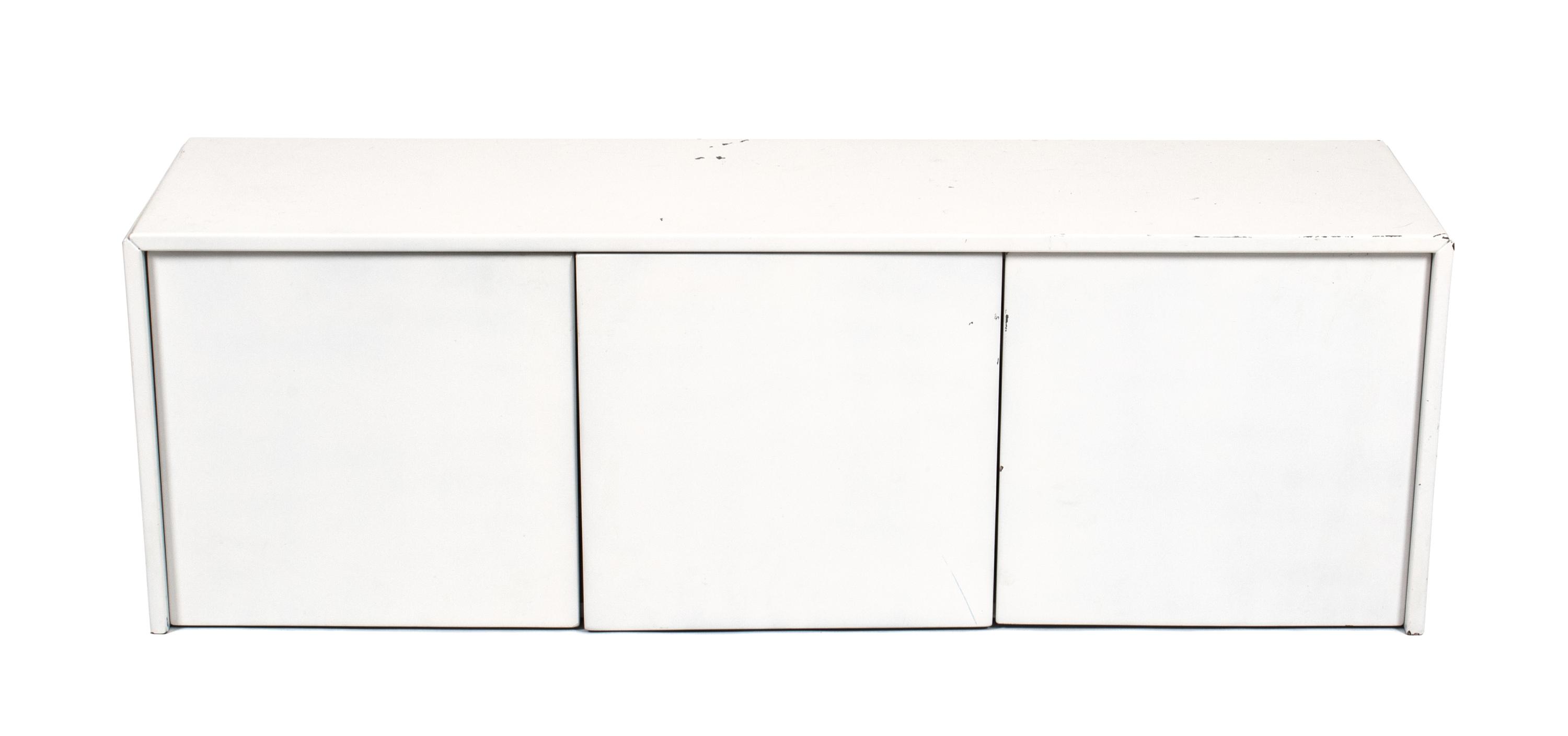 Two White Lacquered Wall Mount Cabinets Height of larger 18 x width 72 x depth 15 1/4 inches. — KNOLL, 20TH CENTURY