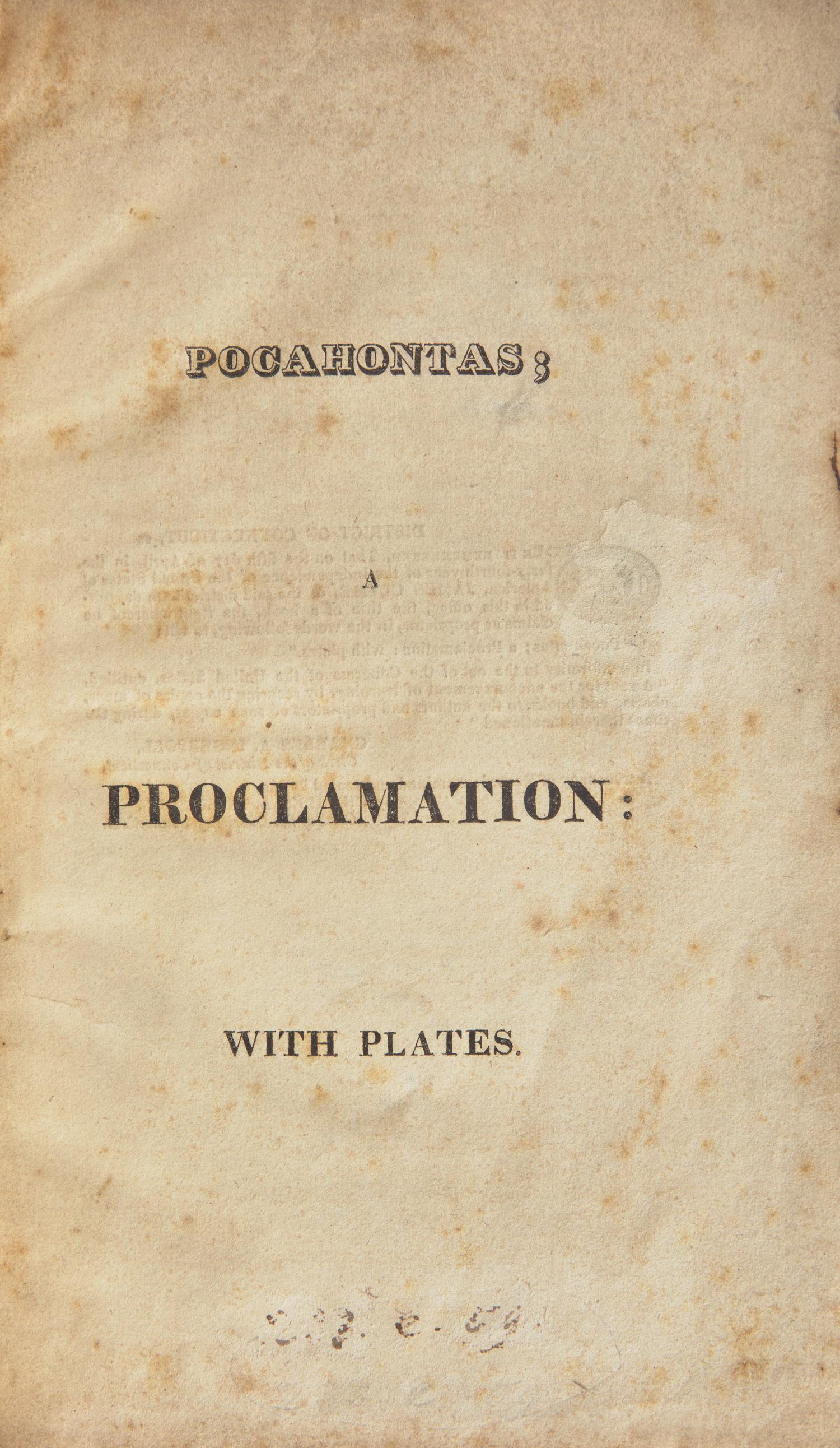 [ABOLITION] [HILLHOUSE, William]. Pocahontas; A Proclamation . [New Haven: James Clyme, 1820].