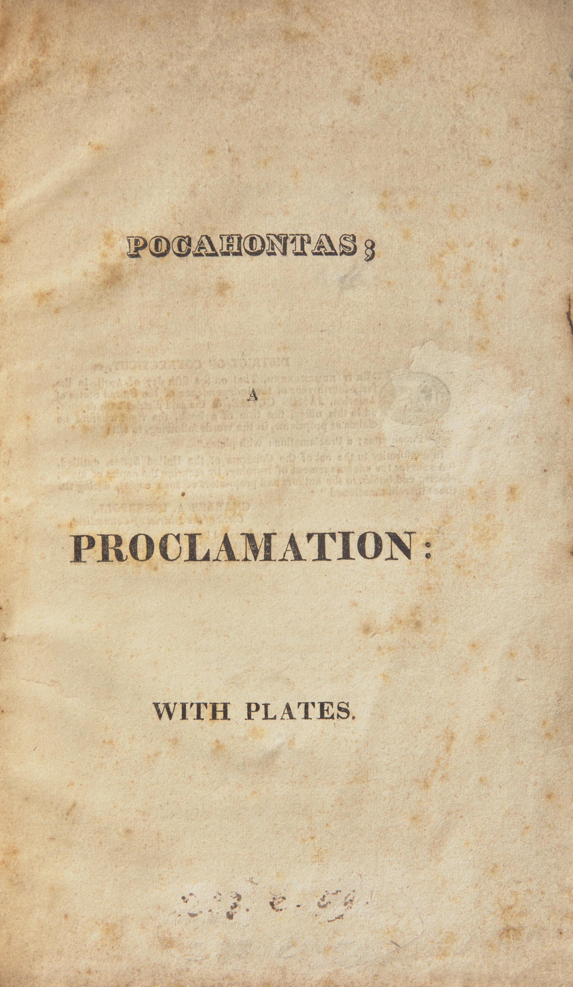 [ABOLITION] [HILLHOUSE, William]. Pocahontas; A Proclamation . [New Haven: James Clyme, 1820].