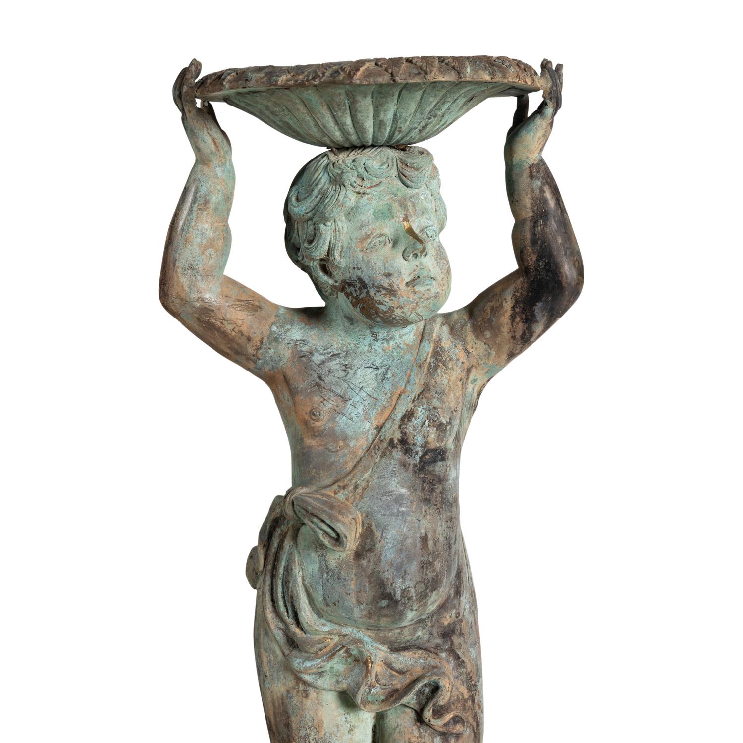 A Patinated Bronze Figural Fountain