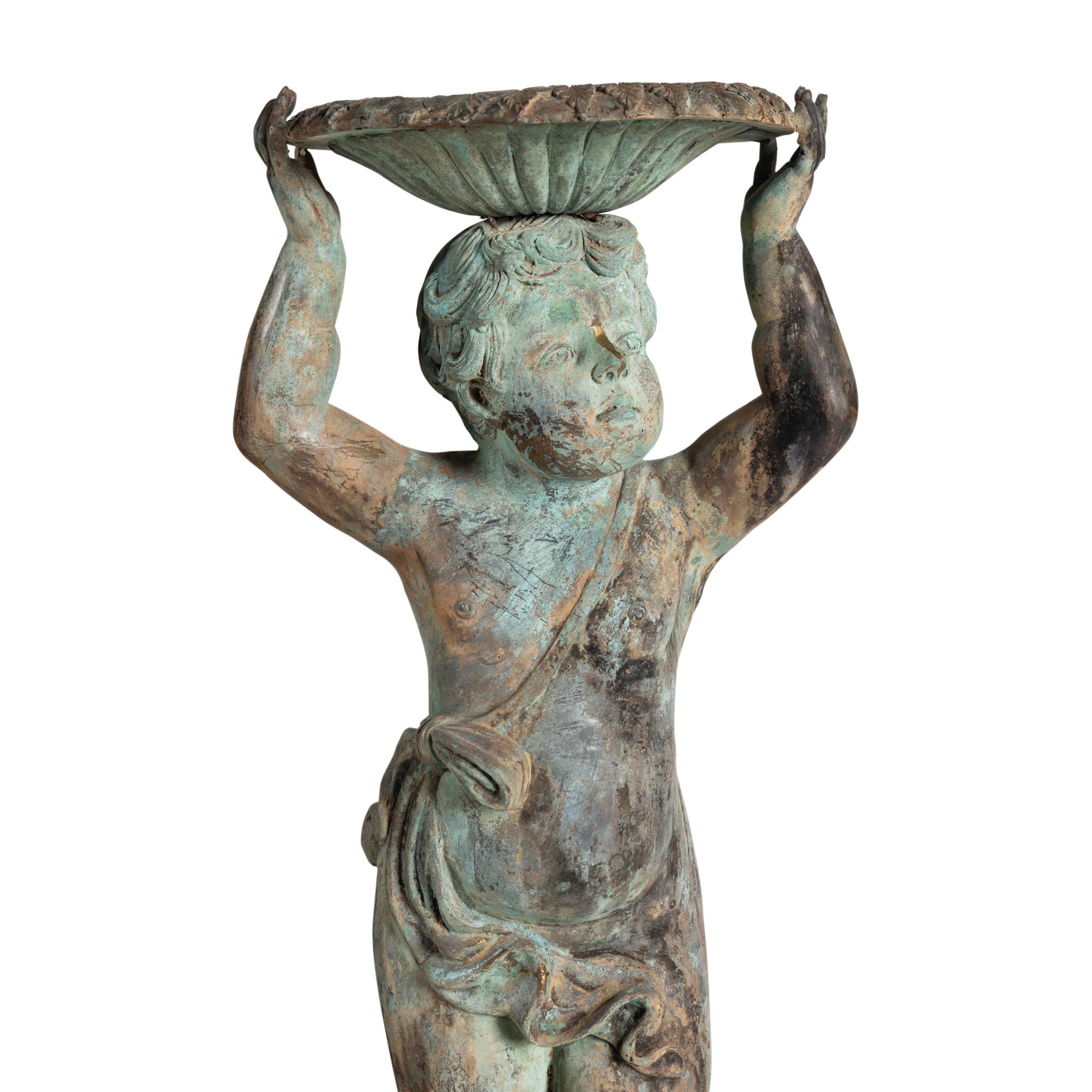A Patinated Bronze Figural Fountain