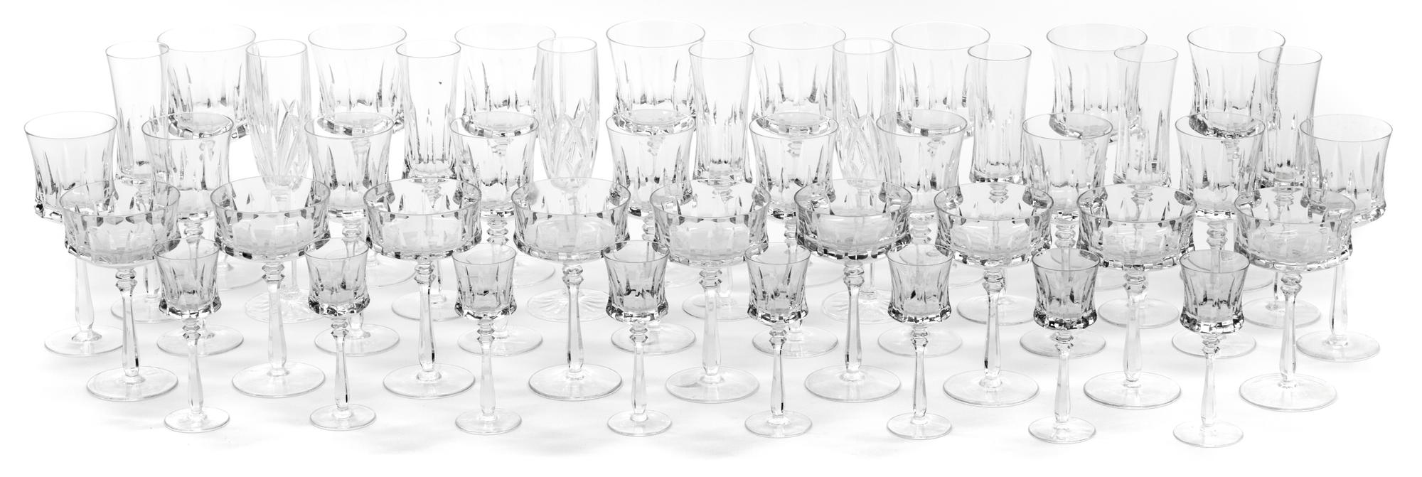A Cut Glass Stemware Service Height of tallest champagne flute 9 inches. — 20TH CENTURY