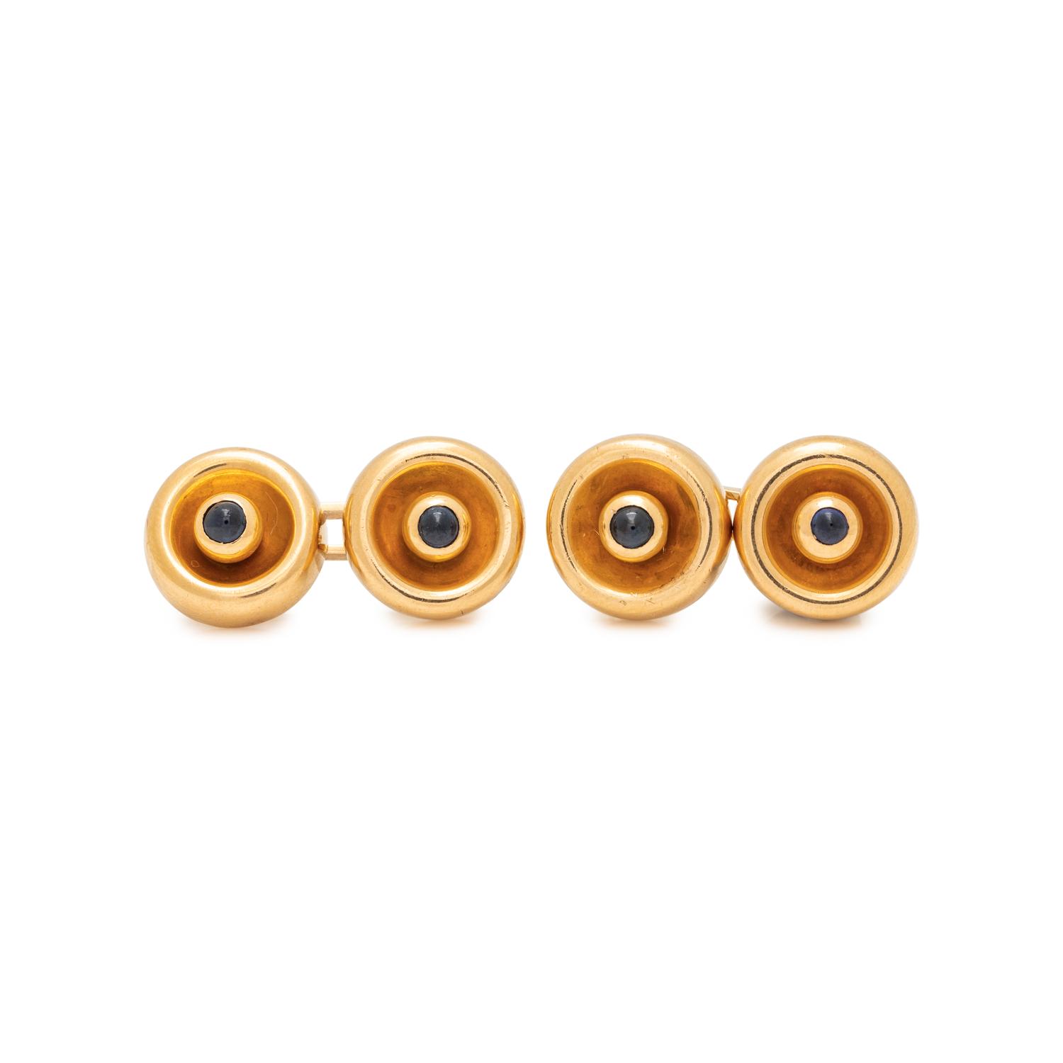 FABERGÉ, RUSSIAN, YELLOW GOLD AND SAPPHIRE CUFFLINKS