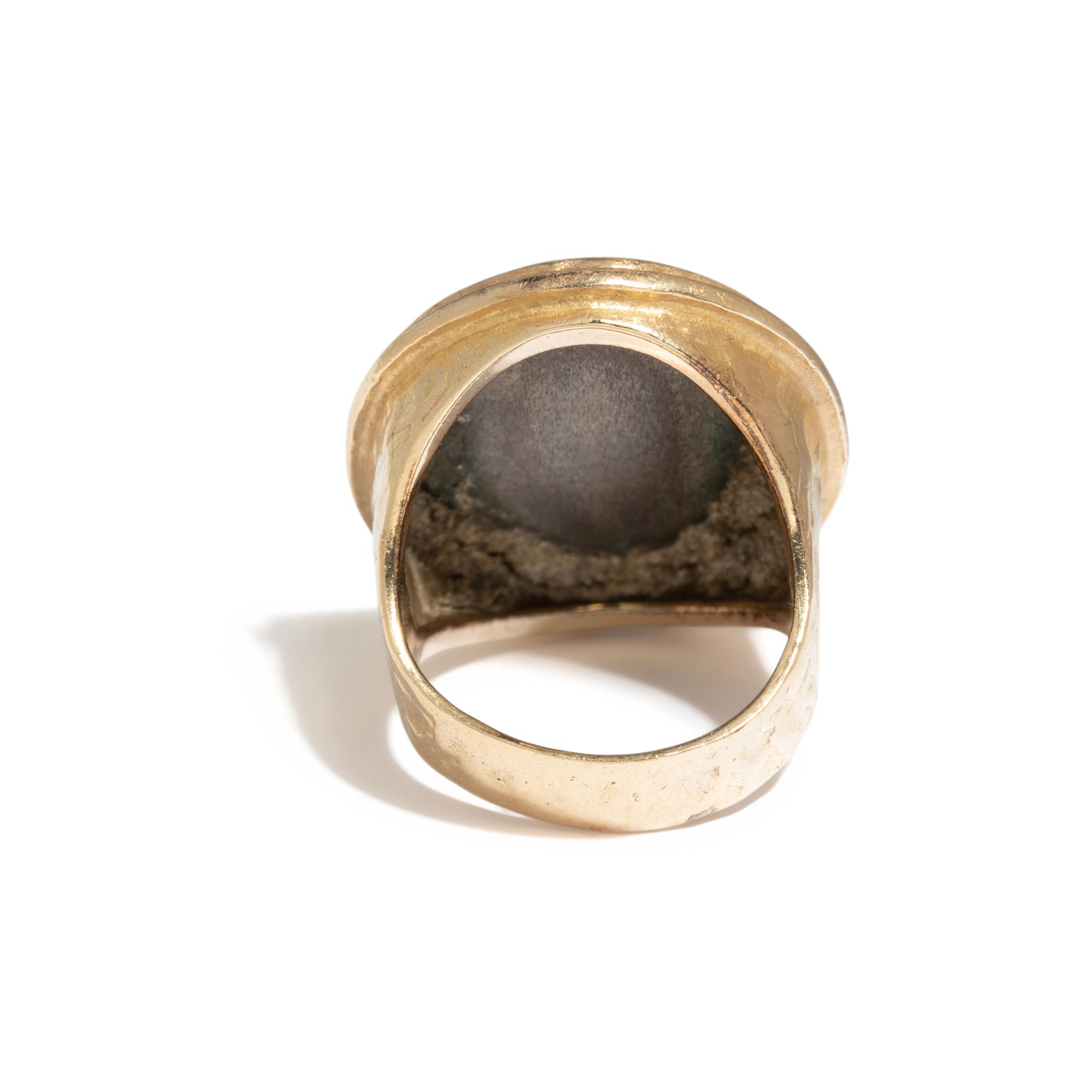 ED WIENER, YELLOW GOLD AND SILVER SIGNET RING
