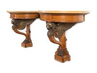 A Pair of North European Neoclassical Style Parcel-Gilt Oak Marble-Top Console Tables