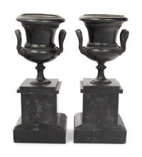 A Pair of Continental Patinated Metal Urns