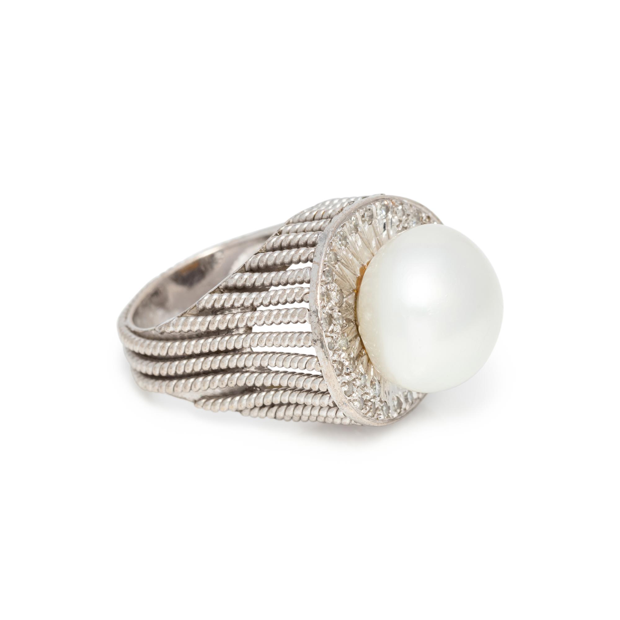 CULTURED PEARL AND DIAMOND RING