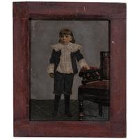 [EARLY PHOTOGRAPHY - PORTRAITURE]. A group of 7 folk art hand-painted tintypes featuring children, including: