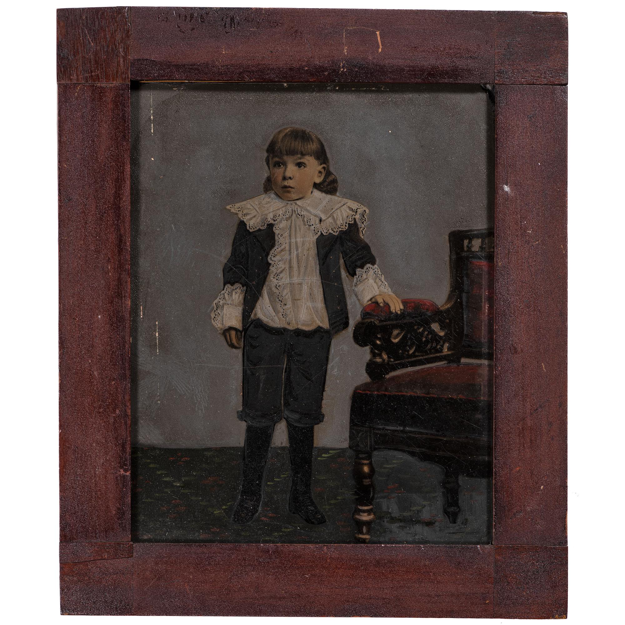 [EARLY PHOTOGRAPHY - PORTRAITURE]. A group of 7 folk art hand-painted tintypes featuring children, including: