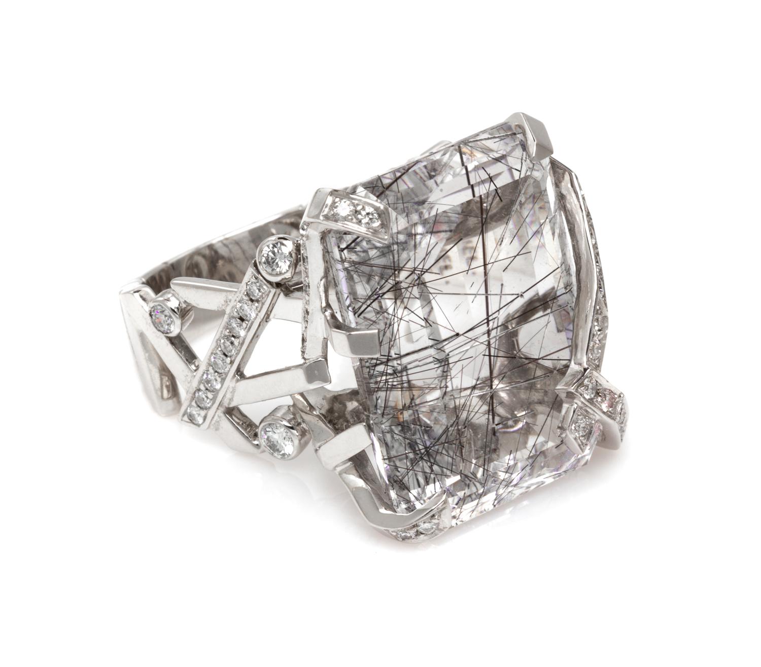 An 18 Karat White Gold, Tourmalinated Quartz and Diamond Ring, Chanel, 13.20 dwts.