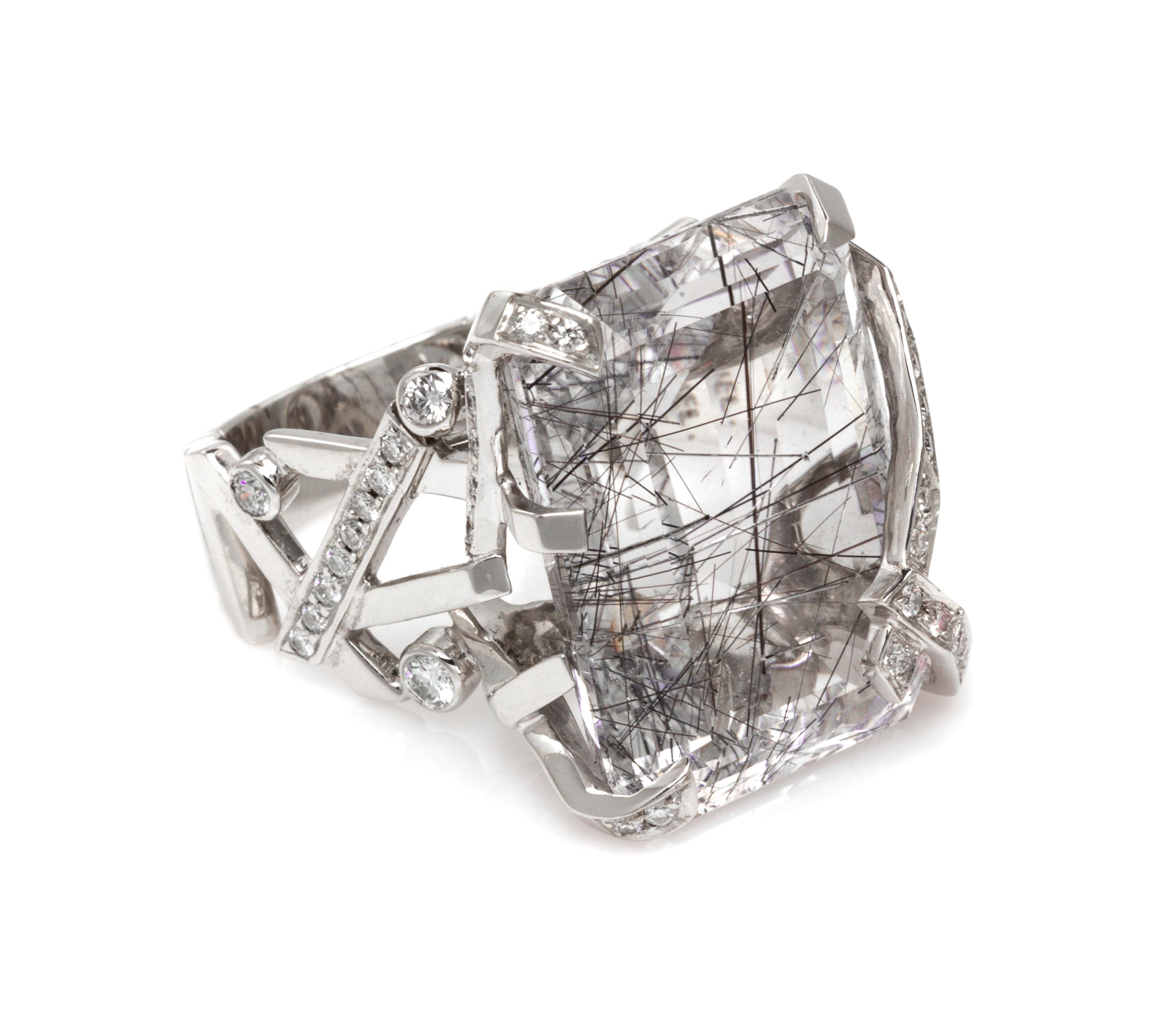 An 18 Karat White Gold, Tourmalinated Quartz and Diamond Ring, Chanel, 13.20 dwts.