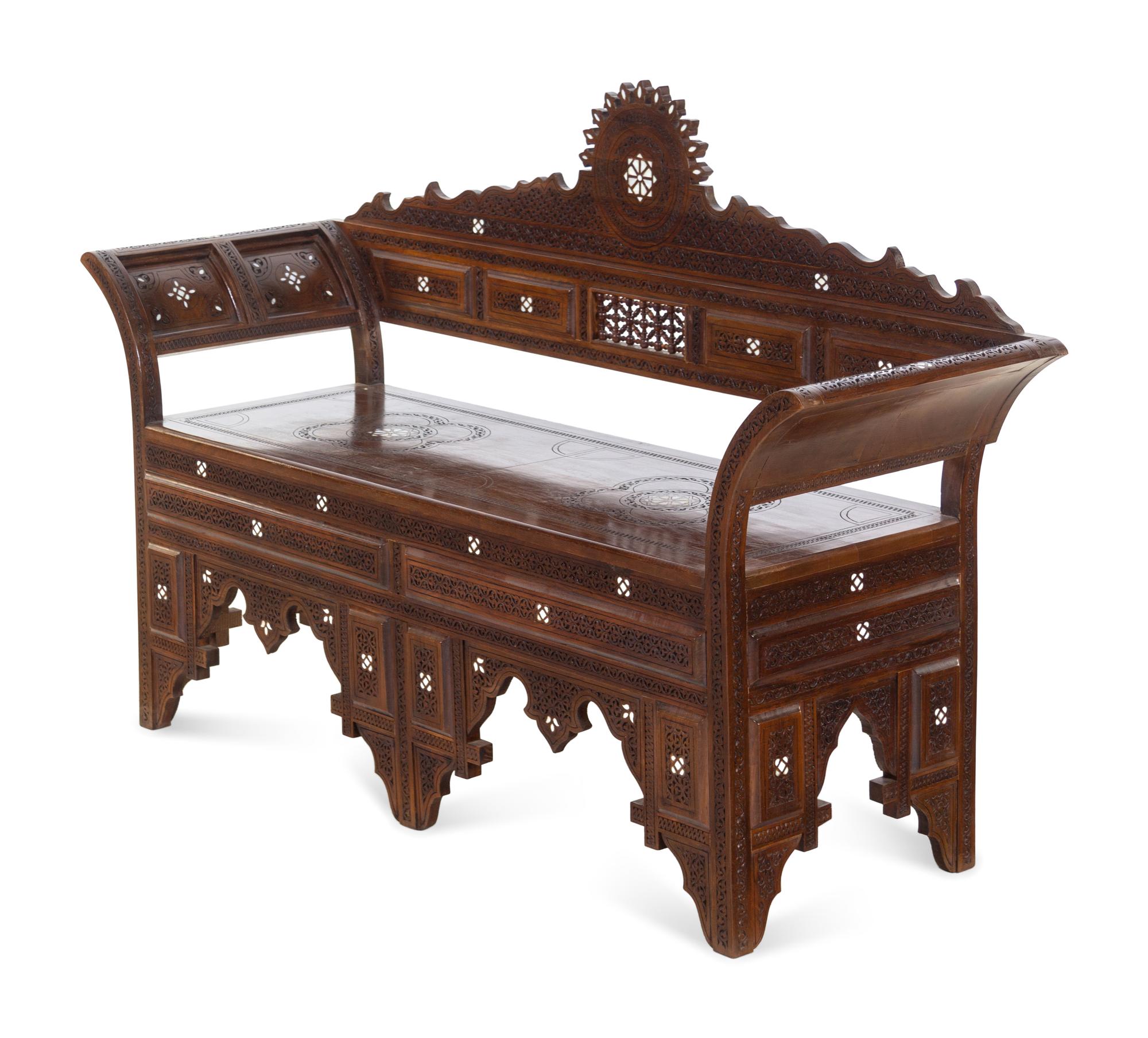 A Syrian Mother-of-Pearl Inlaid Walnut Settee